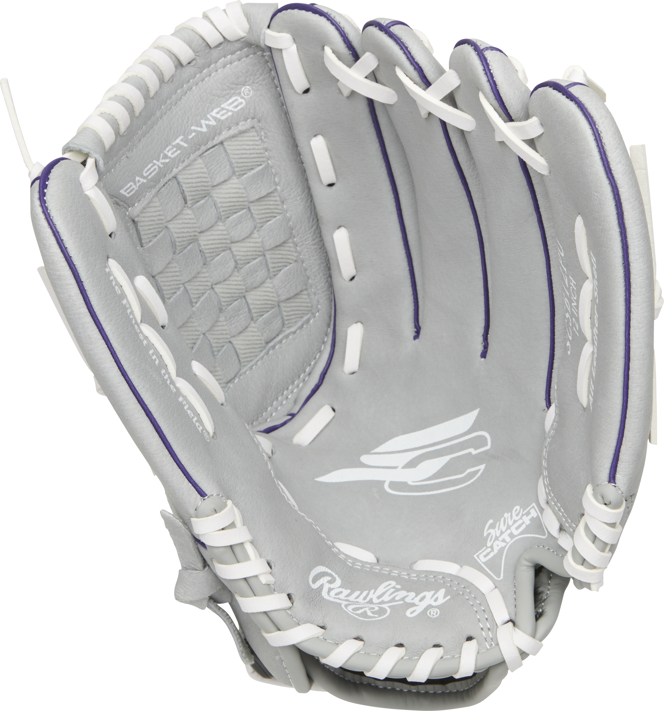 Rawlings Sure Catch Youth Series 12-Inch Softball Glove - Right Hand Thrower - Gray/Purple