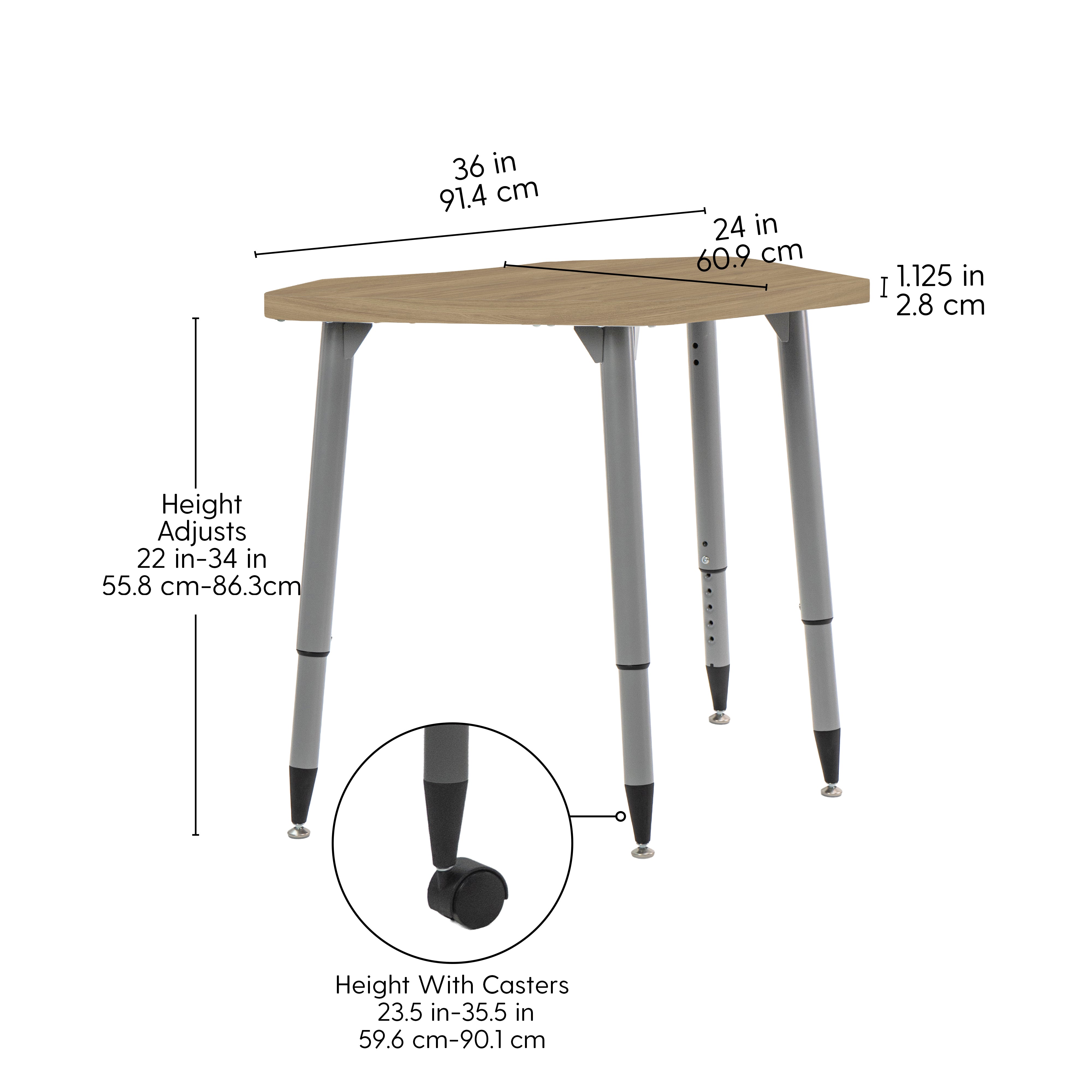 Adapte 24" x 36" Petal Woodgrain Activity Table with Adjustable Tapered Legs - Pasadena Oak/Black