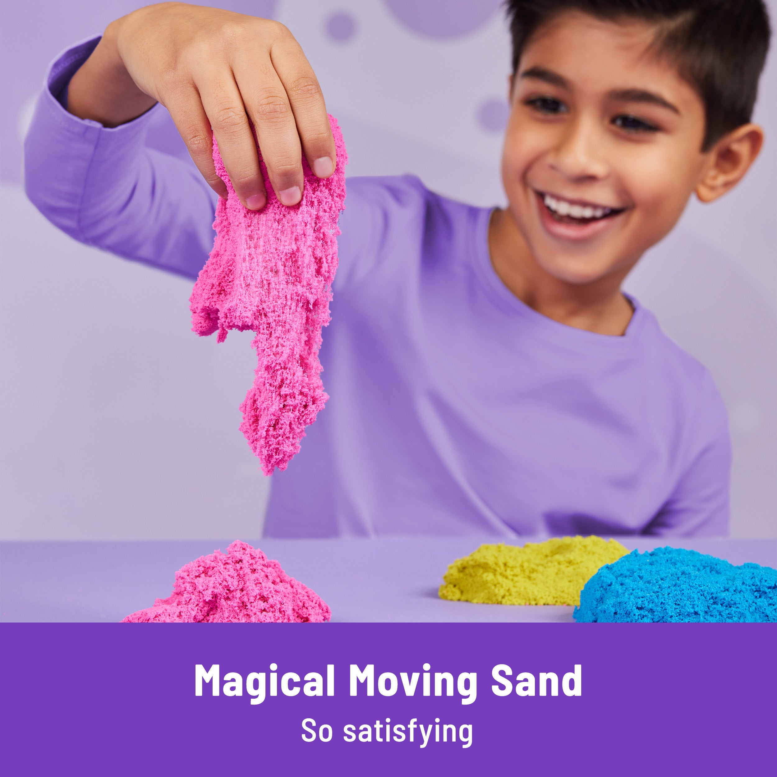 Kinetic Sand, Squish N’ Create Playset with 13.5oz Blue, Yellow & Pink Play Sand, 5 Tools, Sensory Toys for Kids Ages 3 and up