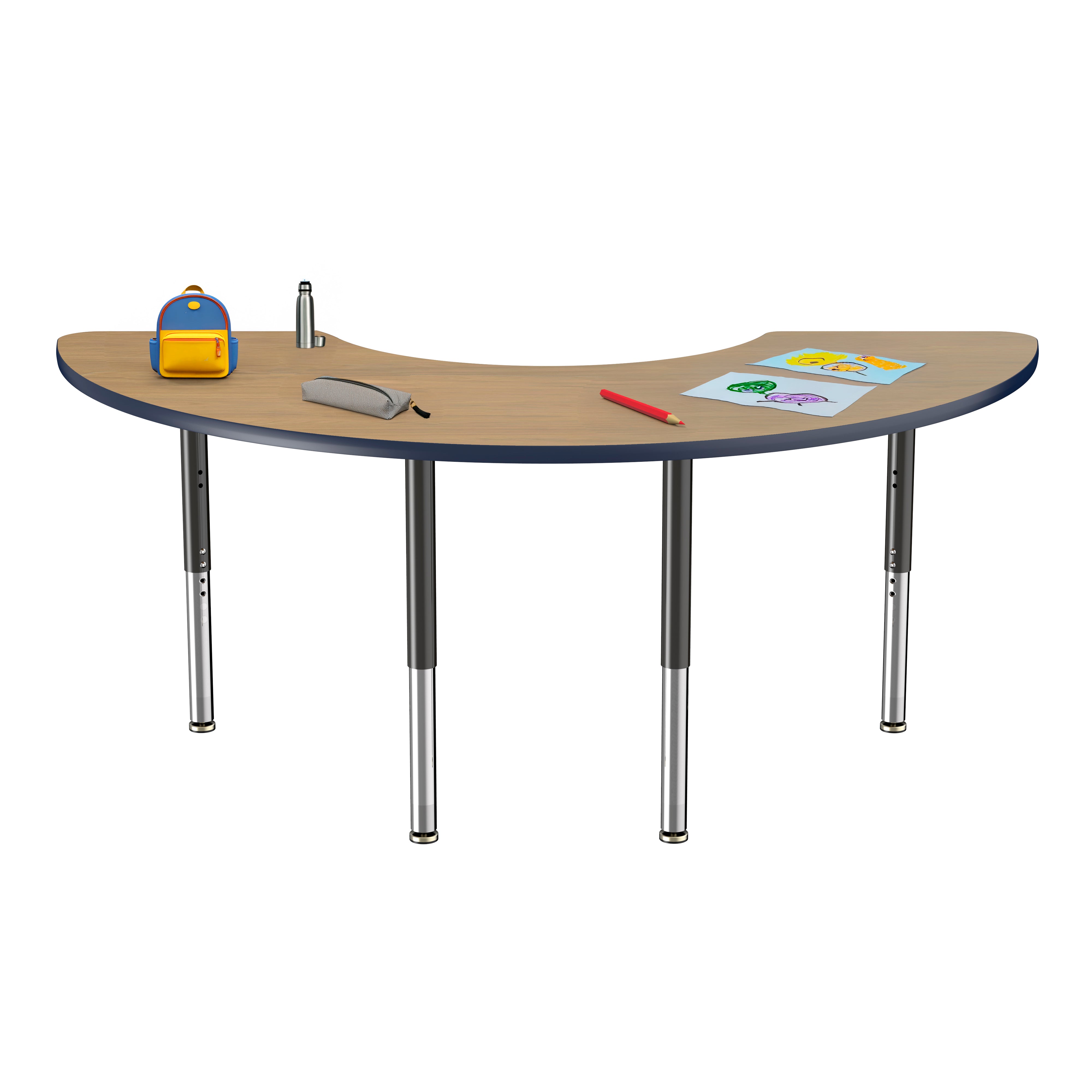 36" x 72" Half Moon T-Molding Activity Table with Adjustable Super Legs - Pasadena Oak/Navy/Black