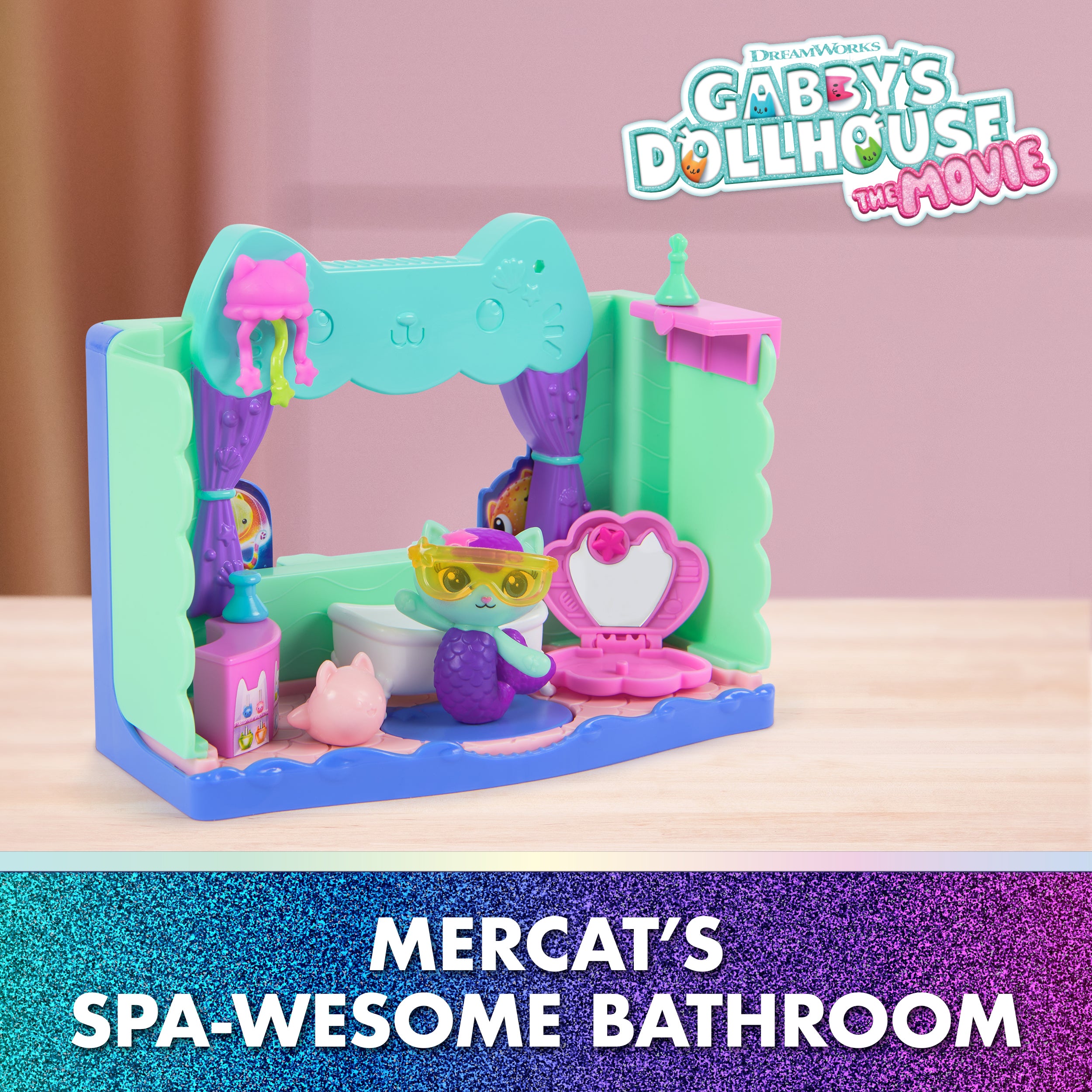 Gabby's Dollhouse: The Movie, MerCat's Spa-wesome Bathroom, Toy Figure, Dollhouse Accessories & Surprise Toy, Kids Toys for Girls & Boys Ages 3 and Up