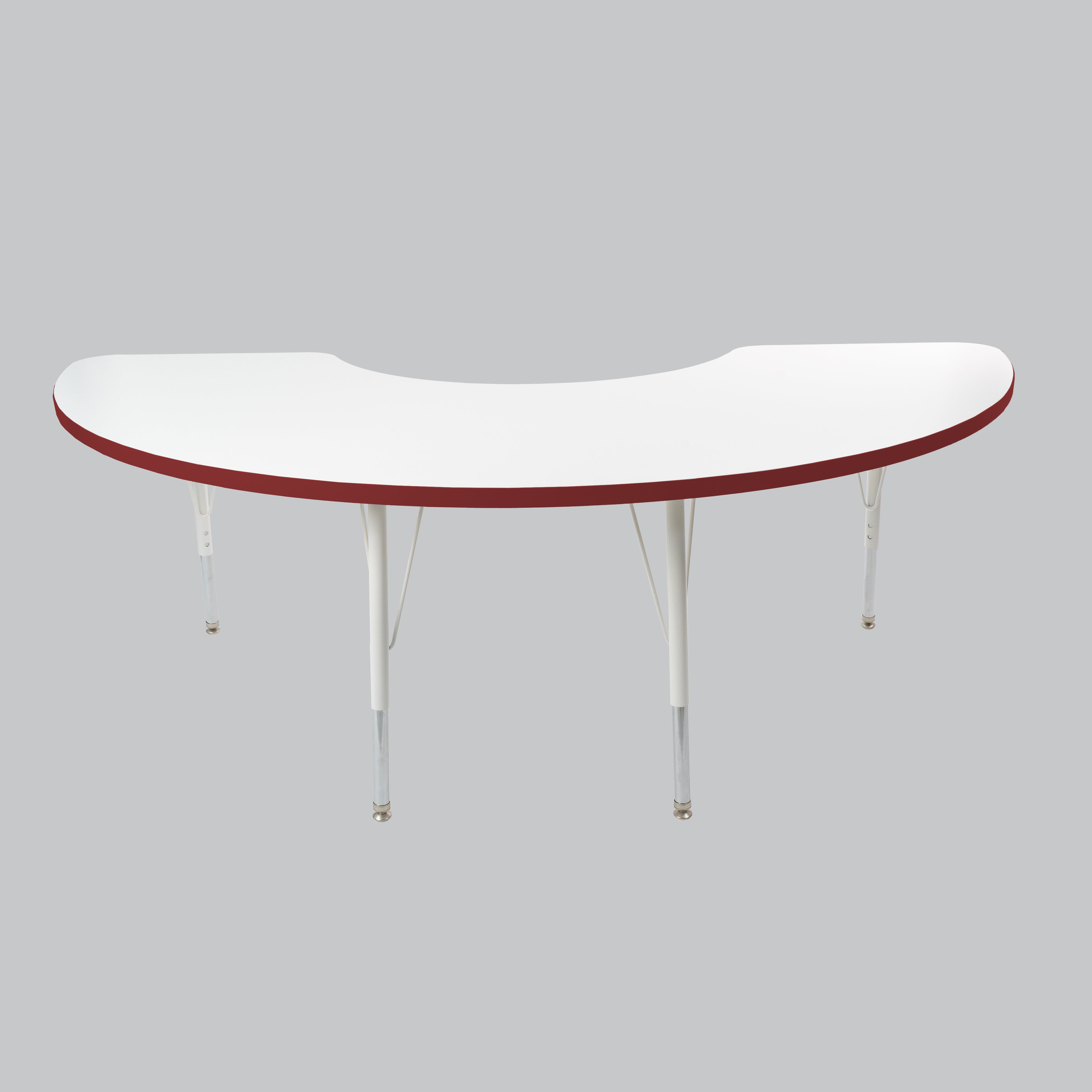 36" x 72" Half Moon Thermofused Activity Table with Adjustable Standard Swivel Glide Legs - White/Burgundy/White