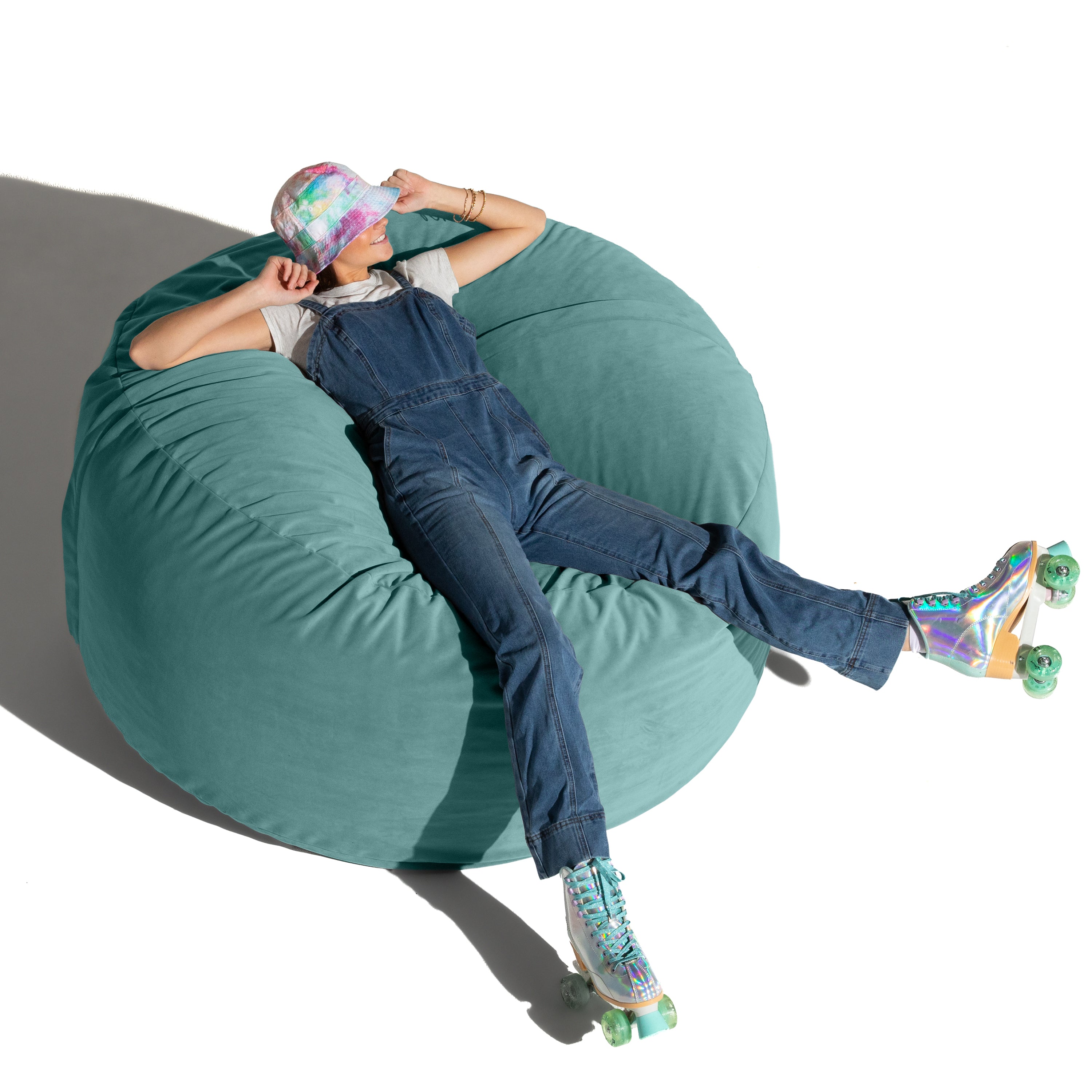 Jaxx 5 Foot Saxx - Large Round Bean Bag Chair for Adults - Lush Velvet Turquoise