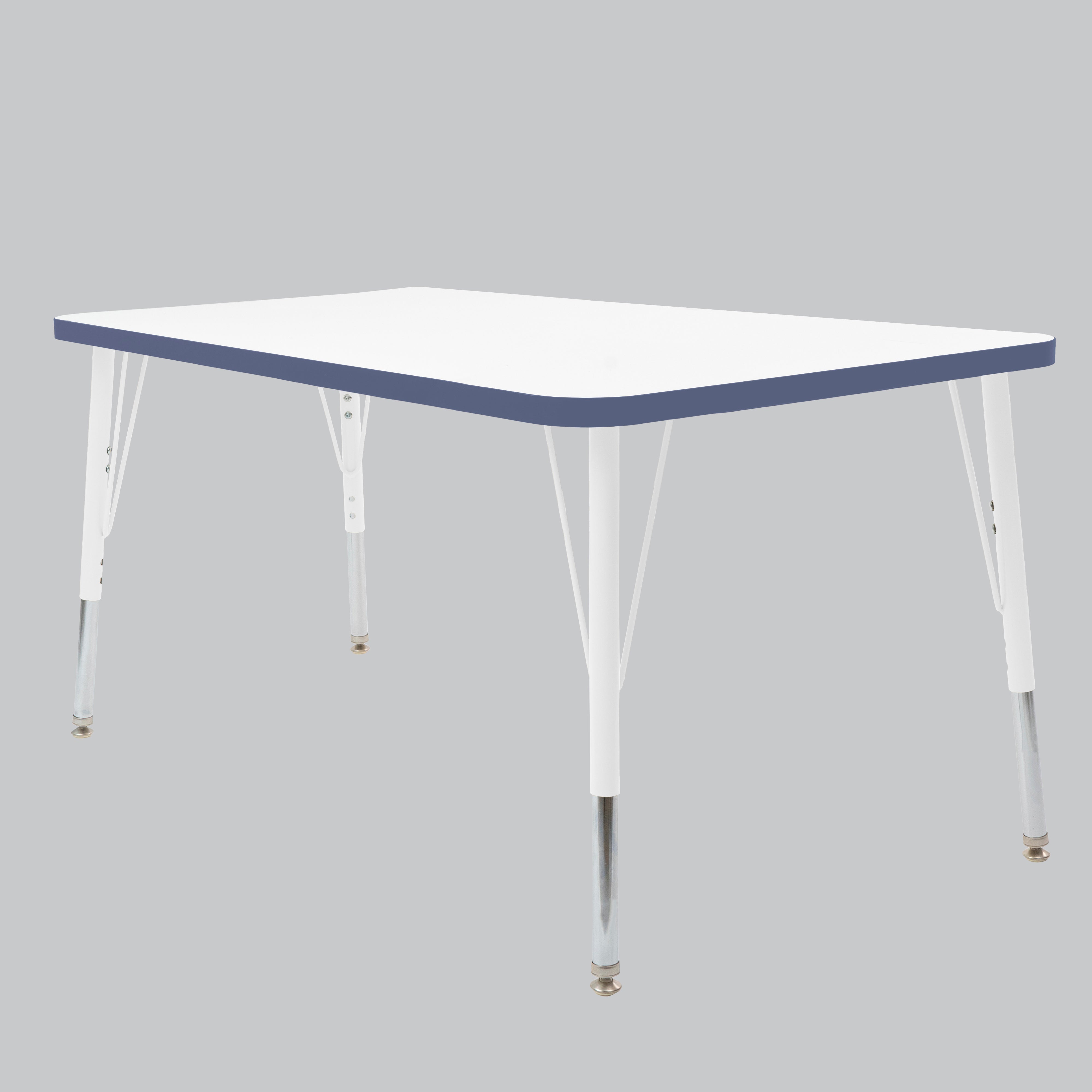 30" x 48" Rectangle Thermofused Activity Table with Adjustable Standard Swivel Glide Legs - White/Navy/White