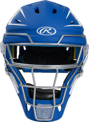 Rawlings Mach Matte 2-Tone Hockey Style Senior Catchers Helmet - Royal/White
