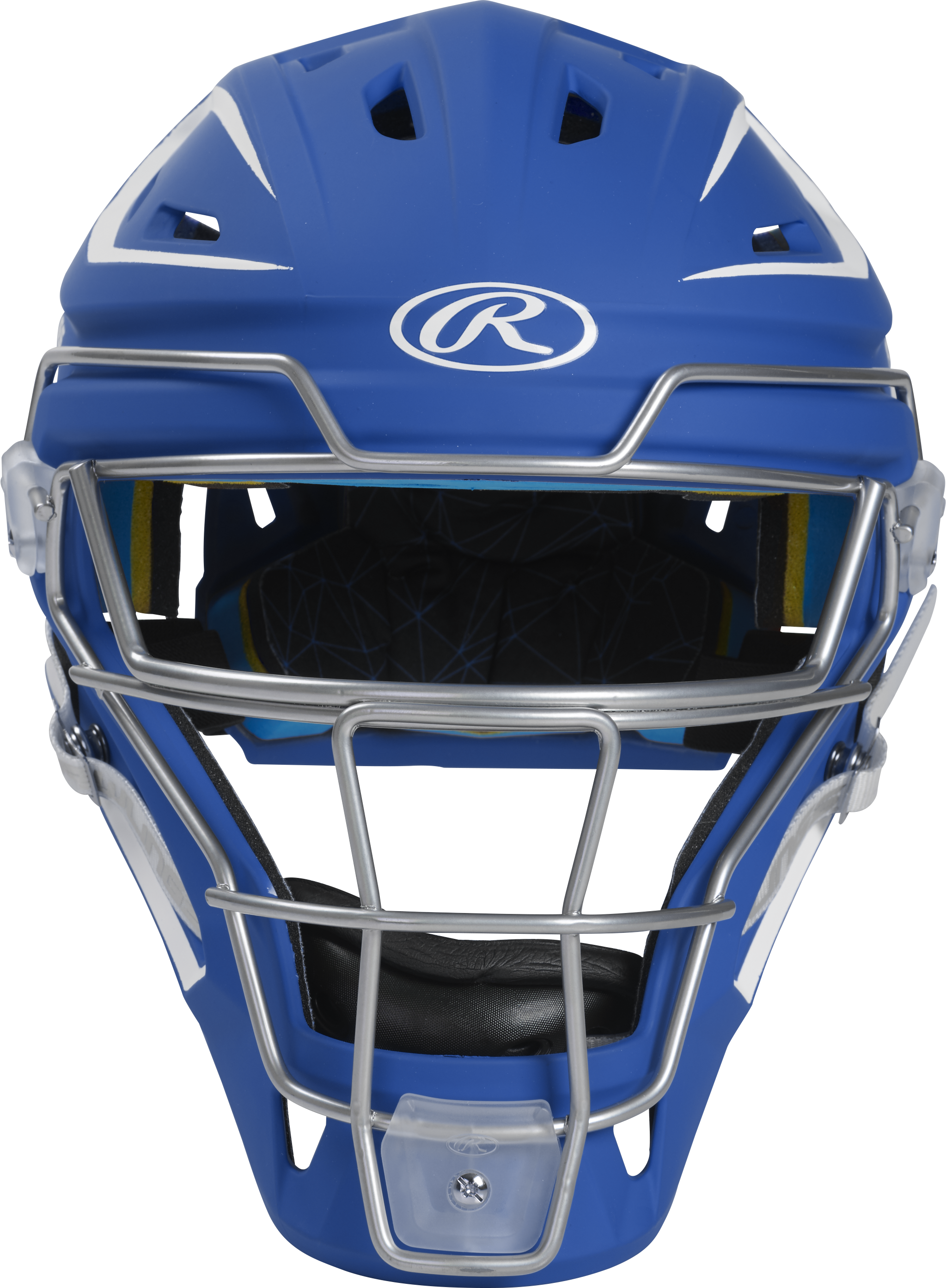 Rawlings Mach Matte 2-Tone Hockey Style Senior Catchers Helmet - Royal/White