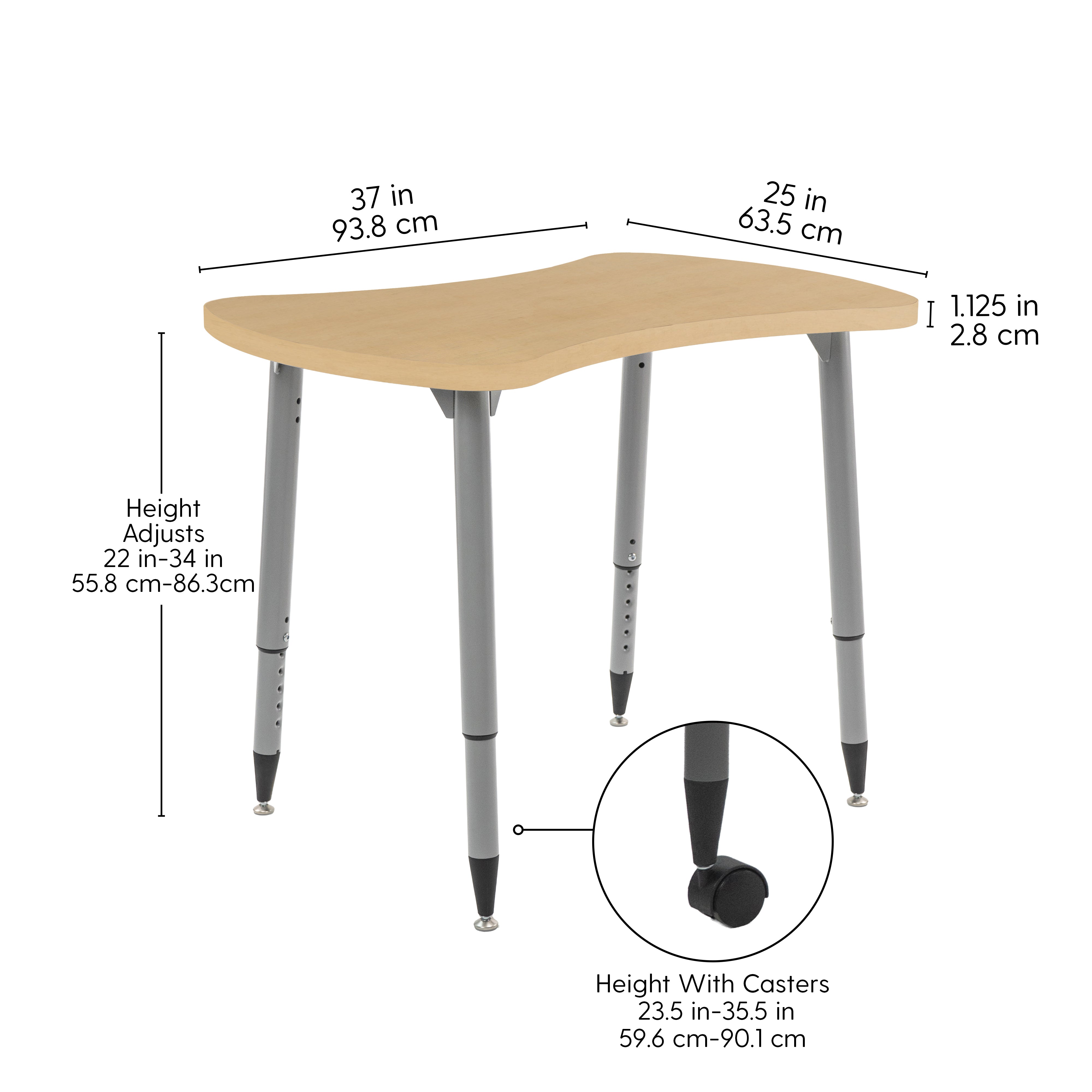 Adapte 25" x 37" Bowtie Woodgrain Activity Table with Adjustable Tapered Legs - Maple Grain/Black