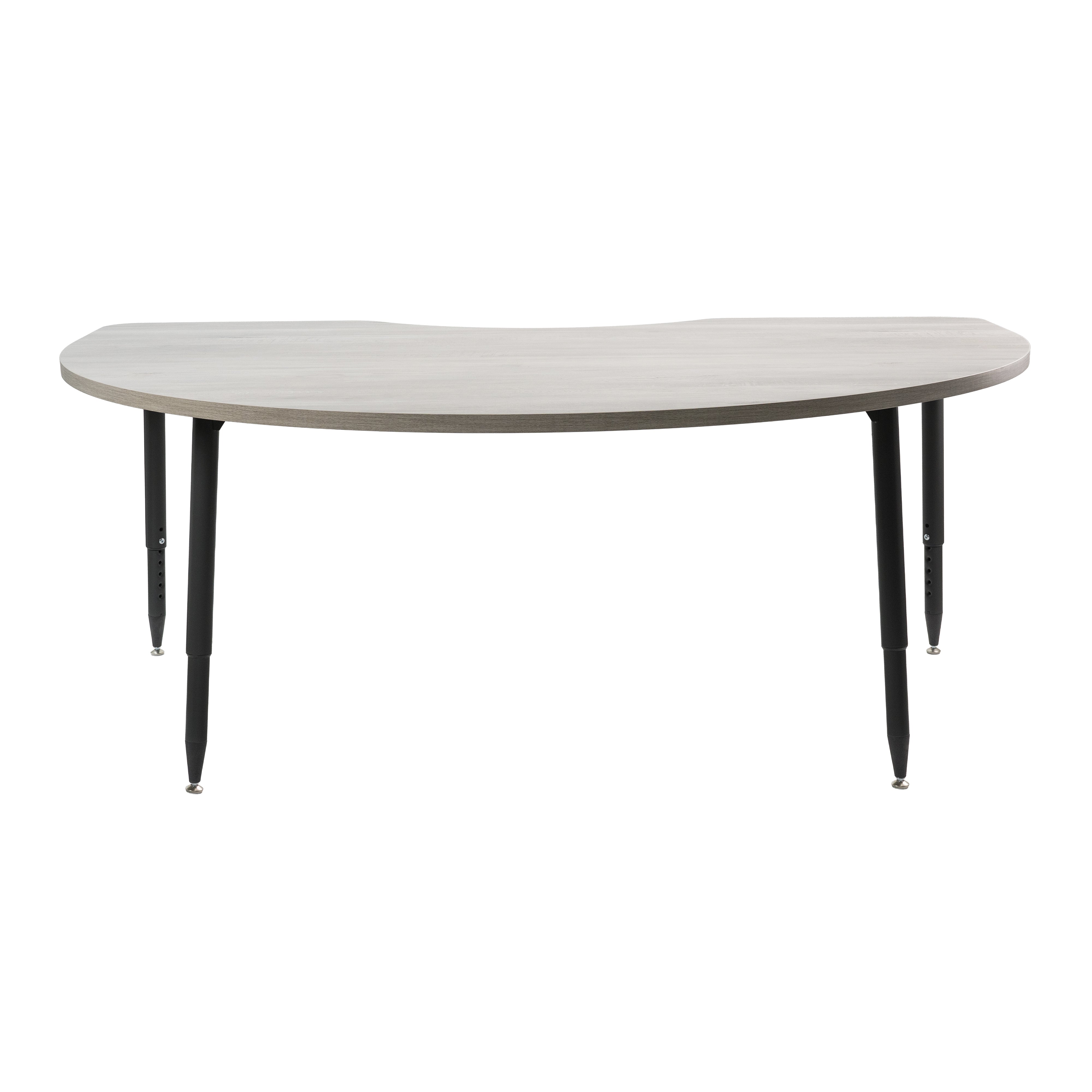 Adapte 48" x 72" Kidney Woodgrain Activity Table with Adjustable Tapered Legs - Light Gray Wood/Black