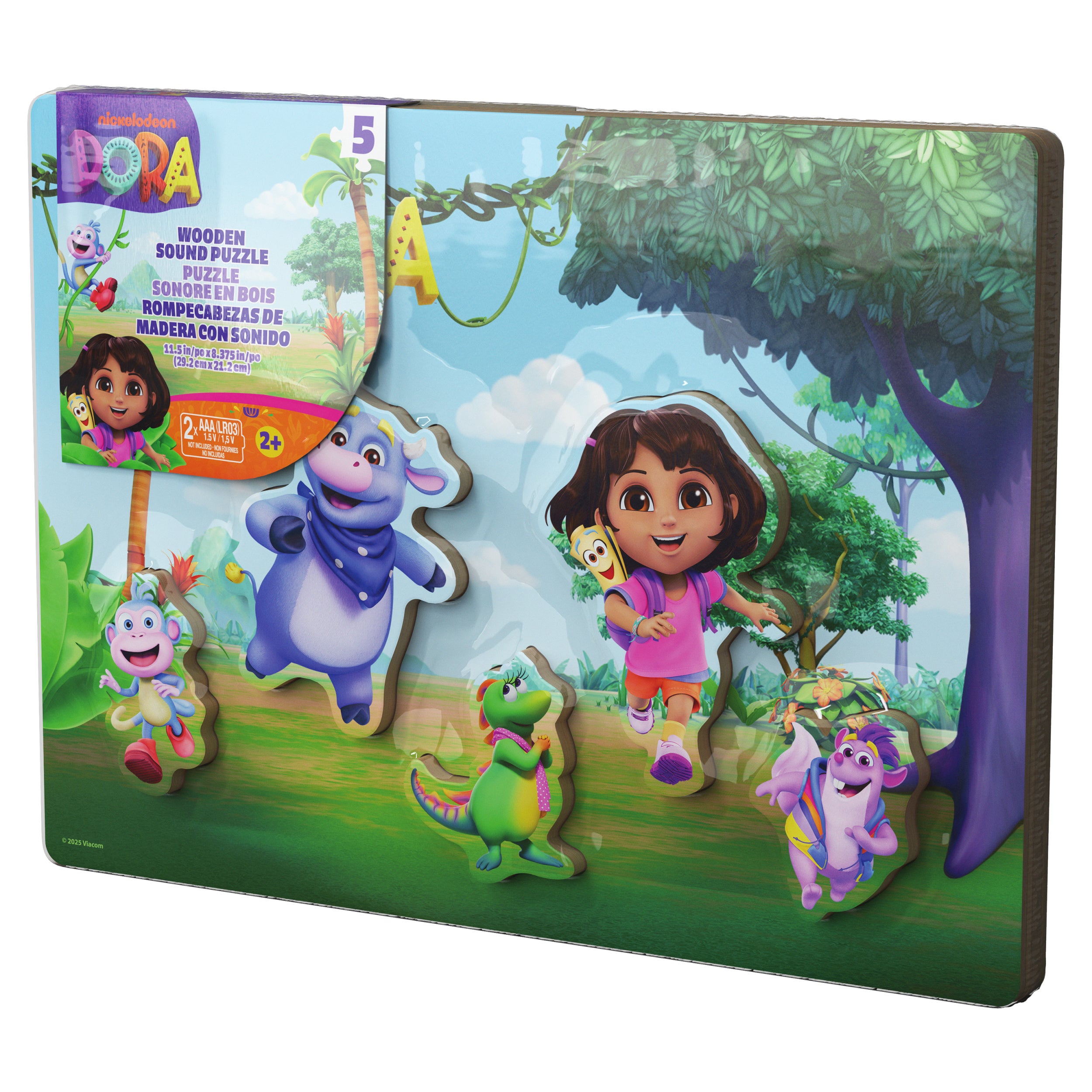 Spin Master Games, Dora the Explorer Sound Puzzle, 5-Piece Wood Puzzle for Toddlers & Kids, Featuring Bluey & Family with Sounds from the Show, Wooden Toddler Learning Toy, for Ages 3 & Up