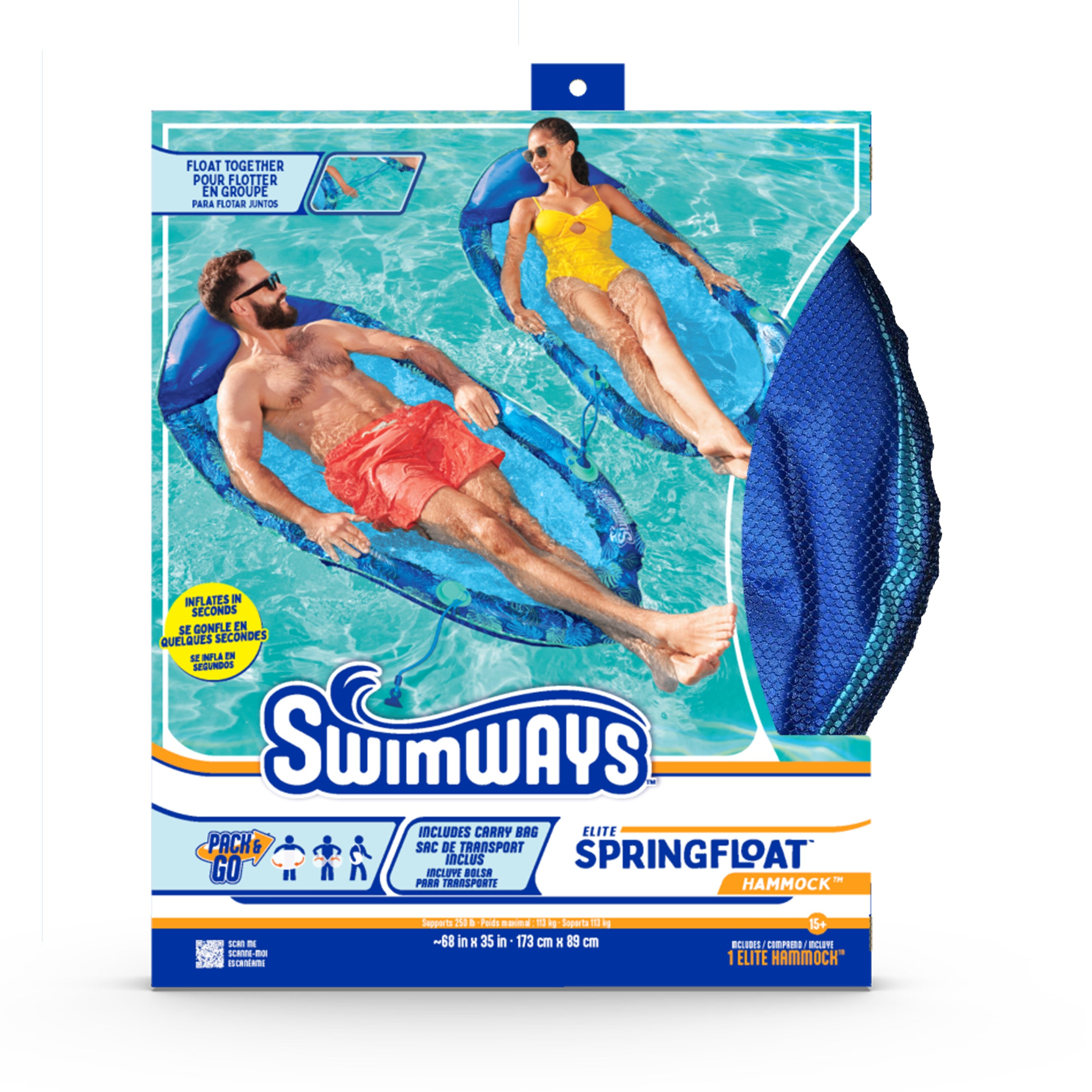 Swimways Elite Spring Float Hammock Pool Lounger, Inflatable Pool Floats with Fast Inflation, Pool Hammock for Adults up to 250 lbs