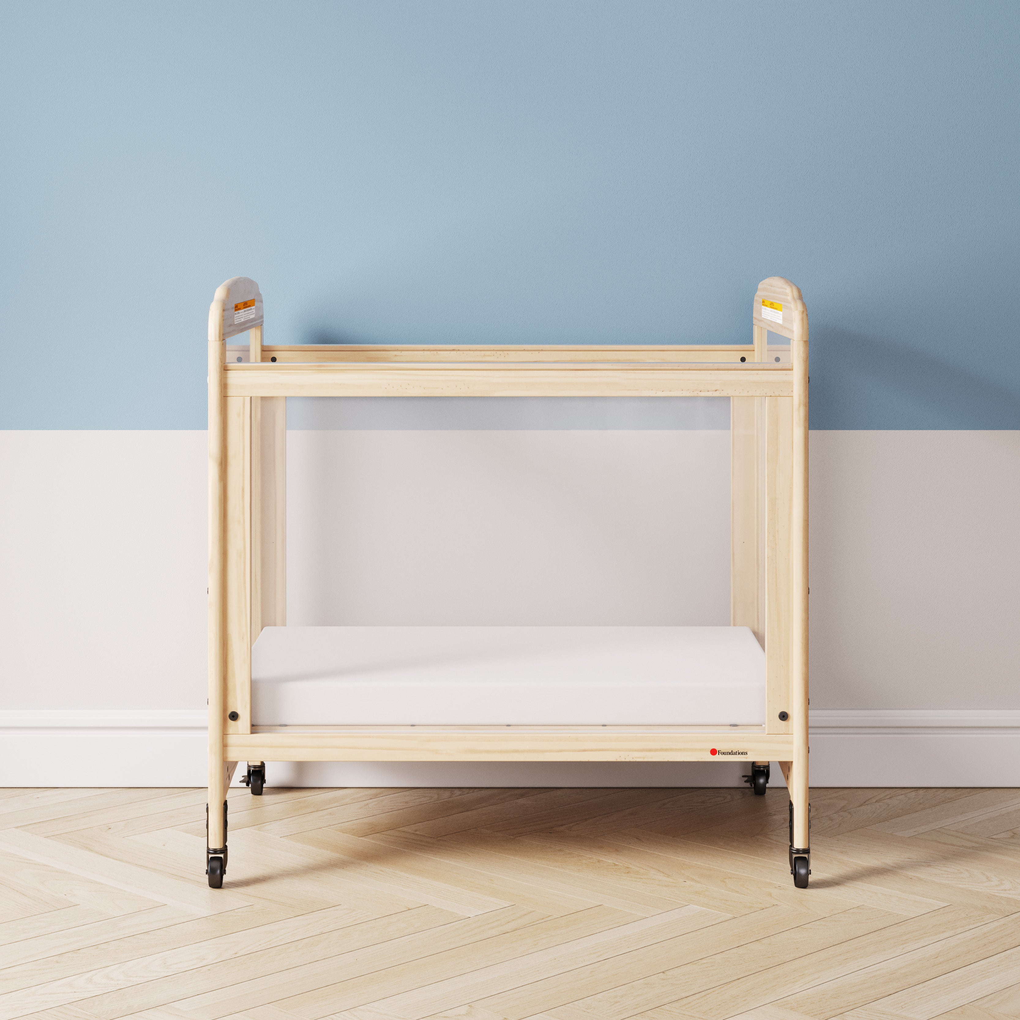 Next Gen Serenity® 4 Panel Clearview Fixed-Side Compact Crib, Natural