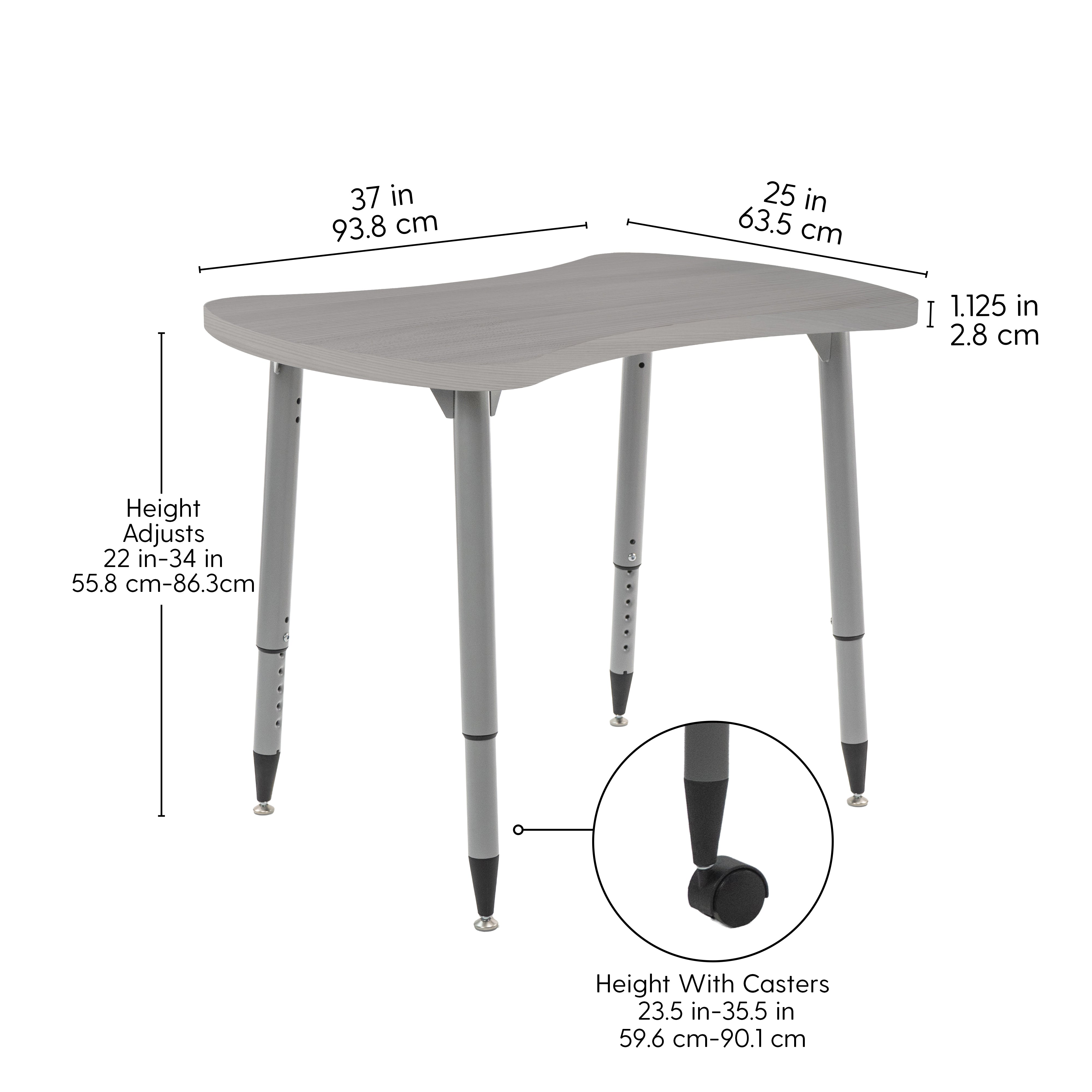 Adapte 25" x 37" Bowtie Woodgrain Activity Table with Adjustable Tapered Legs - Light Gray Wood/Silver