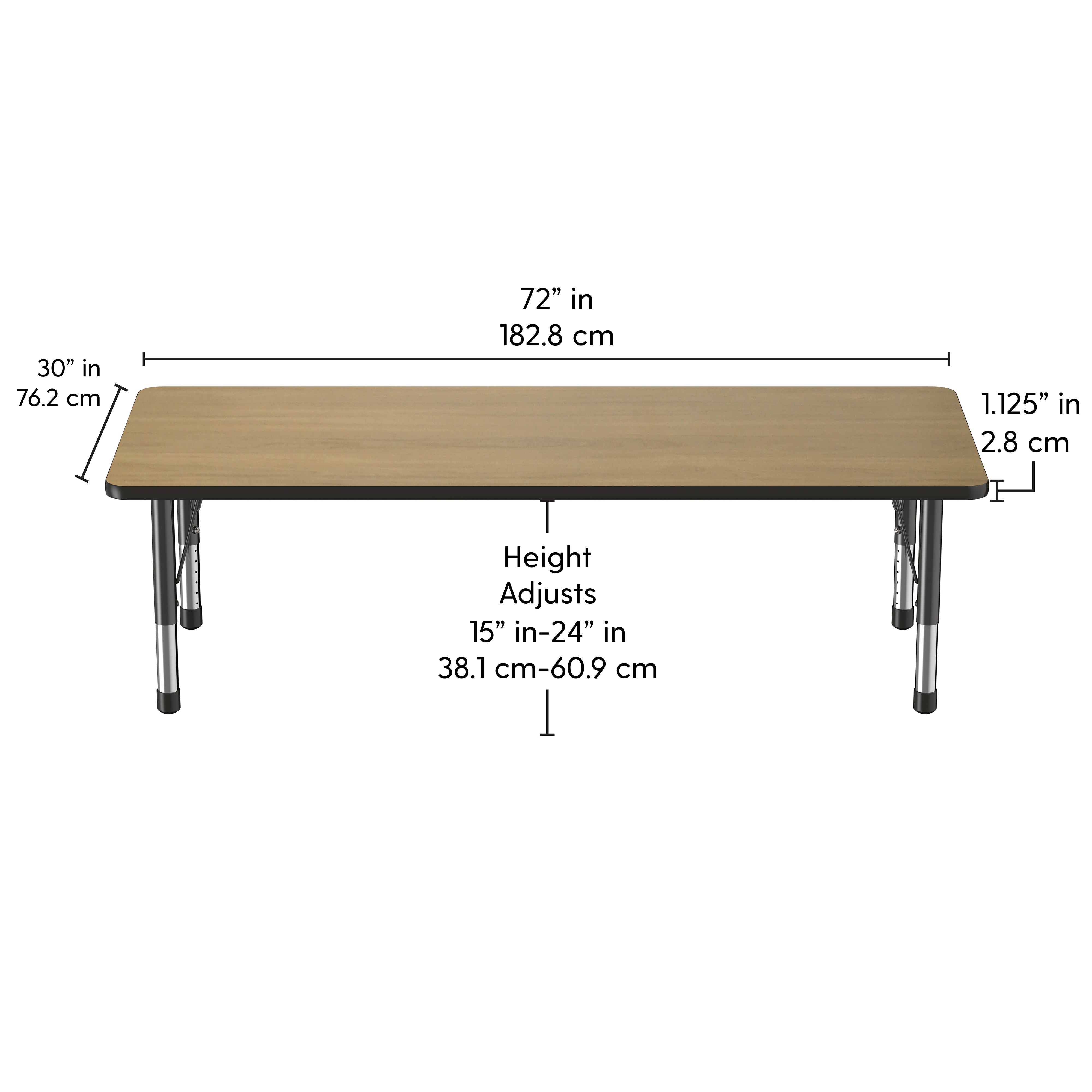 30" x 72" Rectangle T-Molding Activity Table with Adjustable Chunky Legs - Pasadena Oak/Black