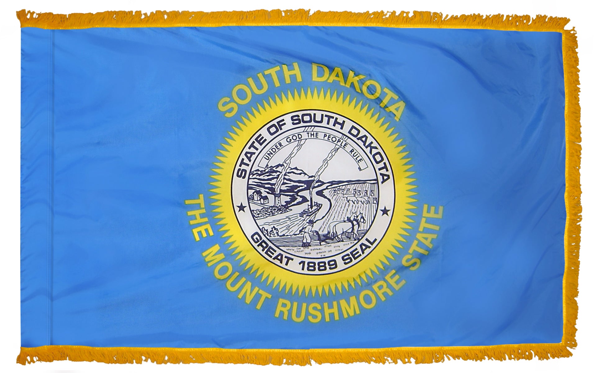 South Dakota State Flag 3x5 ft. Nylon with Pole Sleeve and Gold Fringe for Parades, and Indoor Display