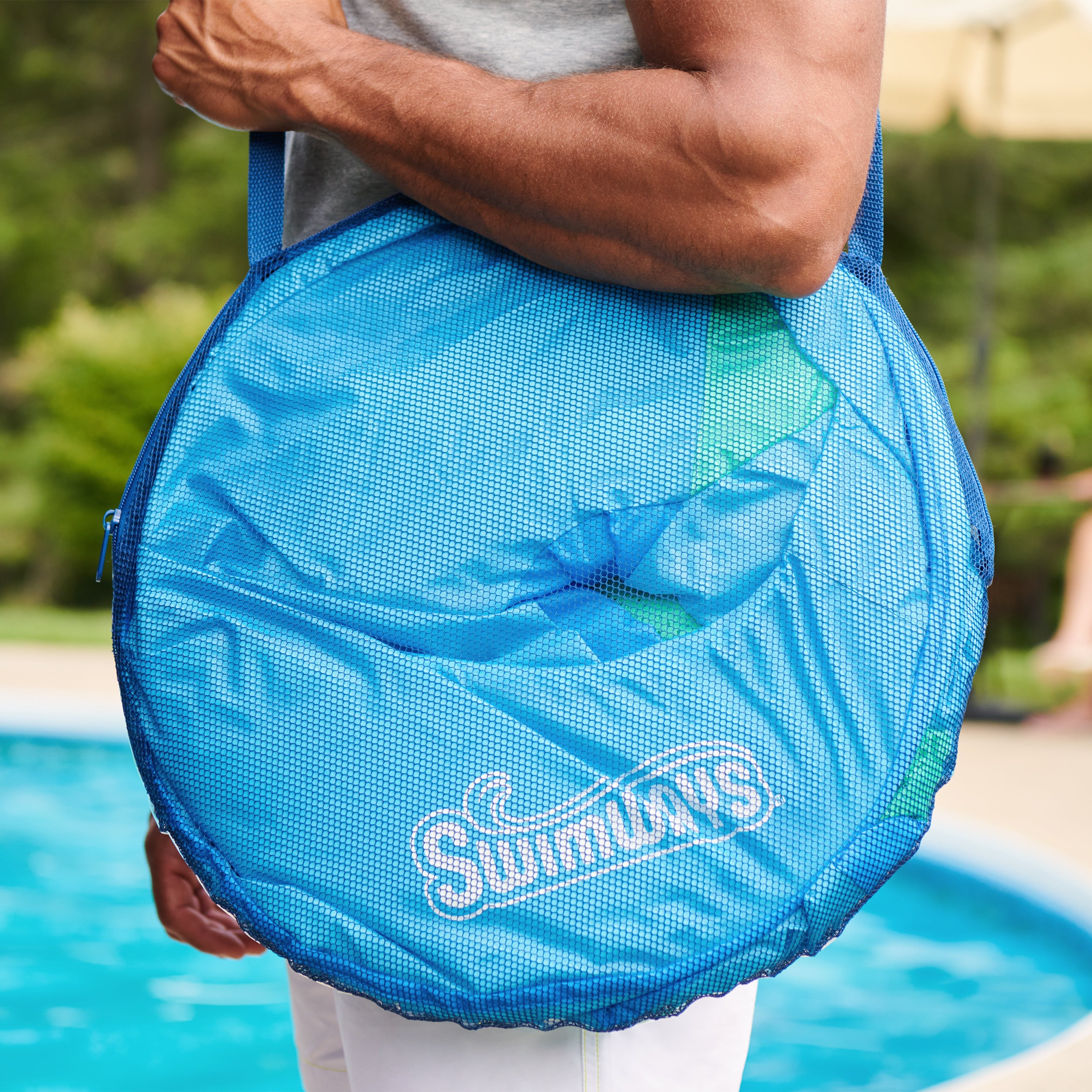 SwimWays Spring Float Premium Recliner Pool Lounge Chair with Adjustable Canopy and Hyper-Flate Valve, Blue
