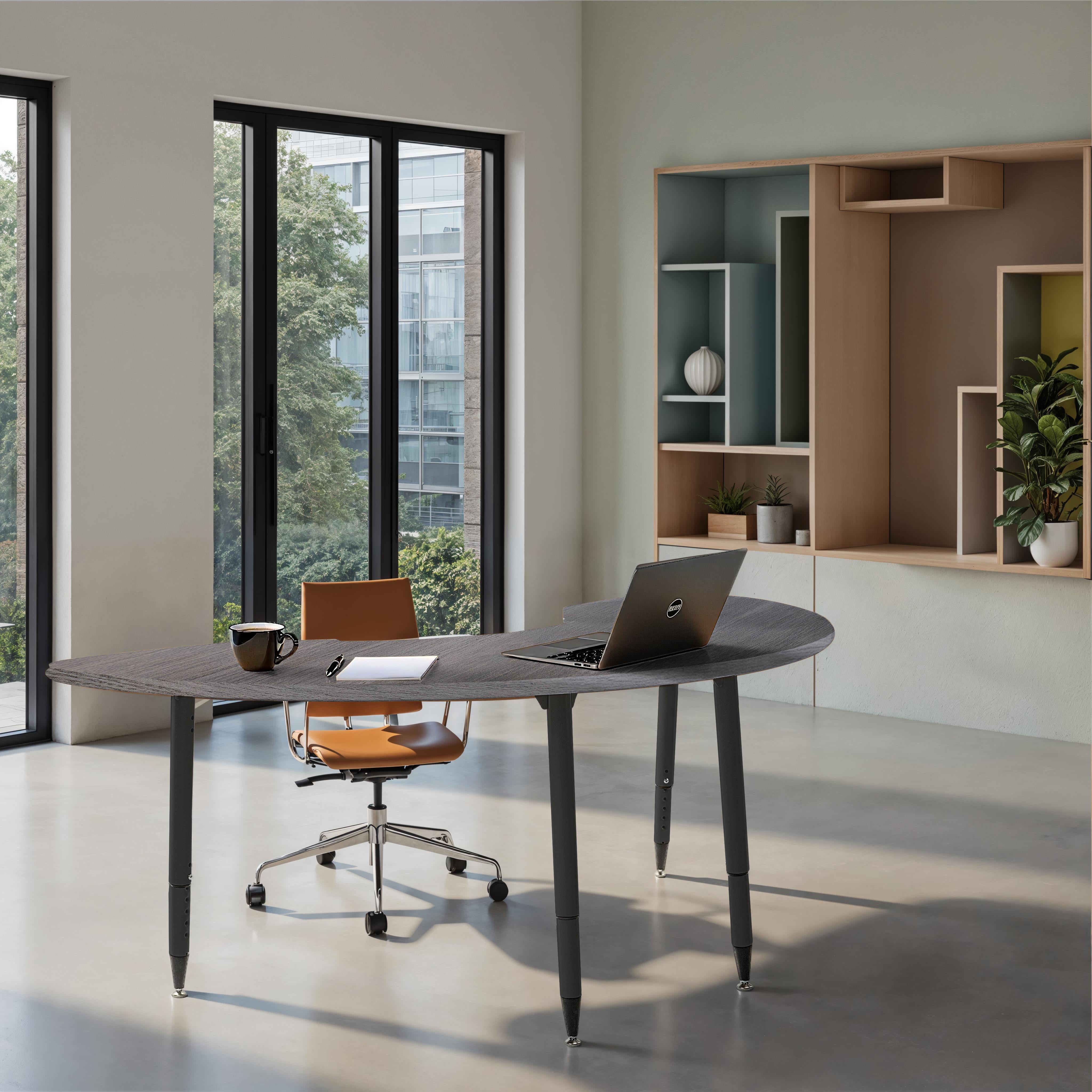 Adapte 36" x 72" Half Moon Woodgrain Activity Table with Adjustable Tapered Legs - Gray Wood/Black