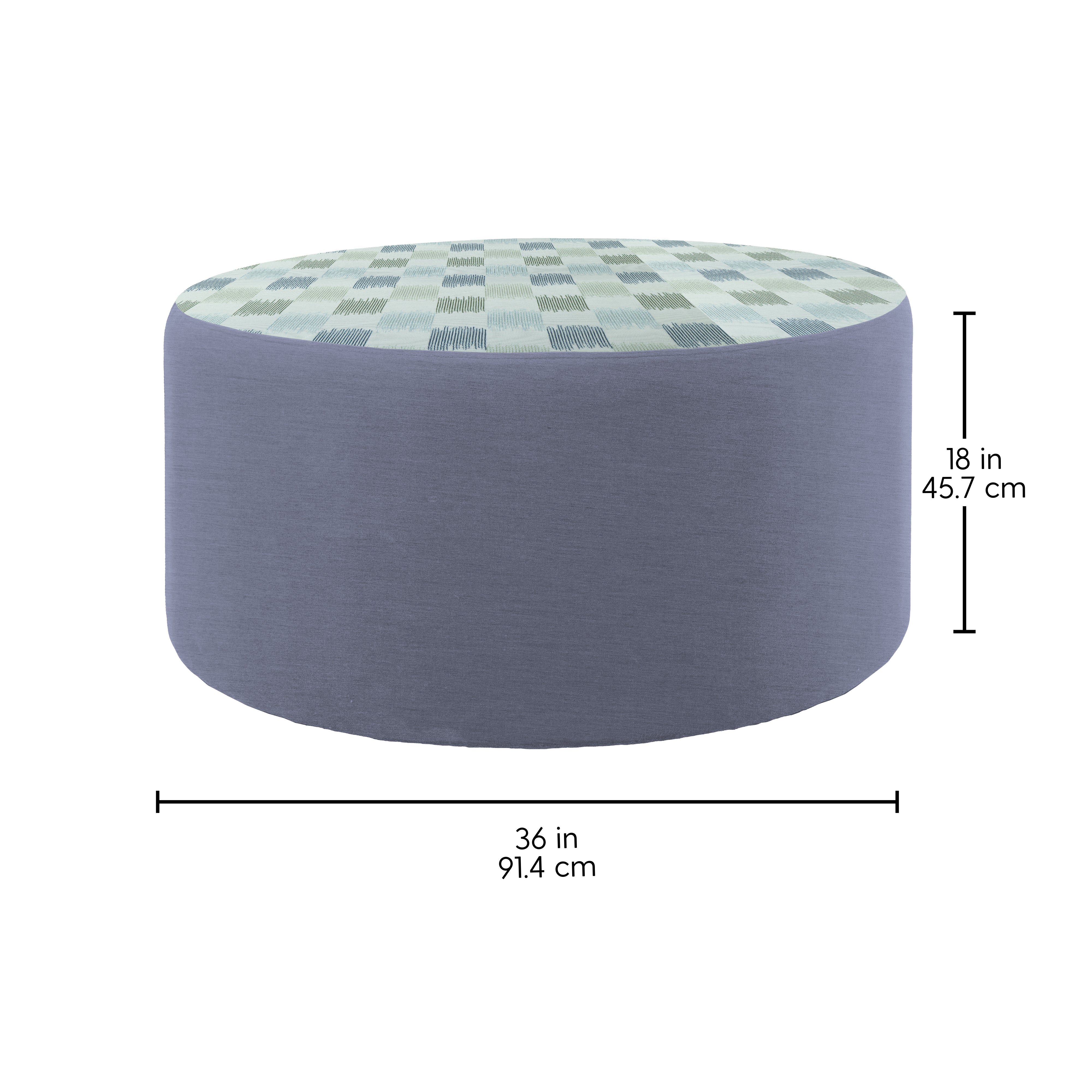 Outdoor 36" Round Ottoman with Sunbrella, 18" H - Dream Mist/Canvas Haze
