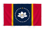 Mississippi State Flag 4x6 ft. Nylon SolarGuard Nyl-Glo 100% Made in USA to Official State Design Specifications.