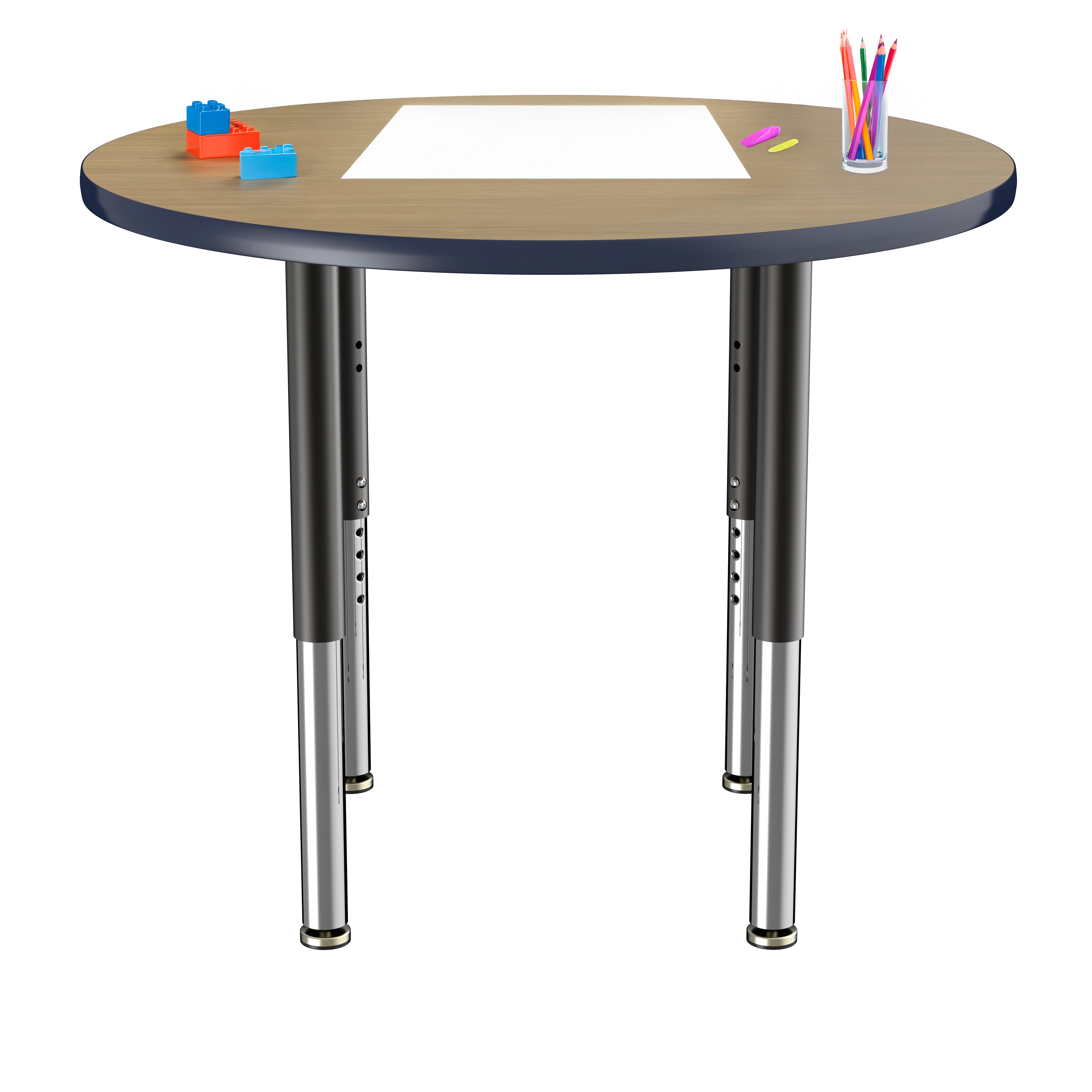 36" Round T-Molding Activity Table with Adjustable Super Legs - Pasadena Oak/Navy/Black
