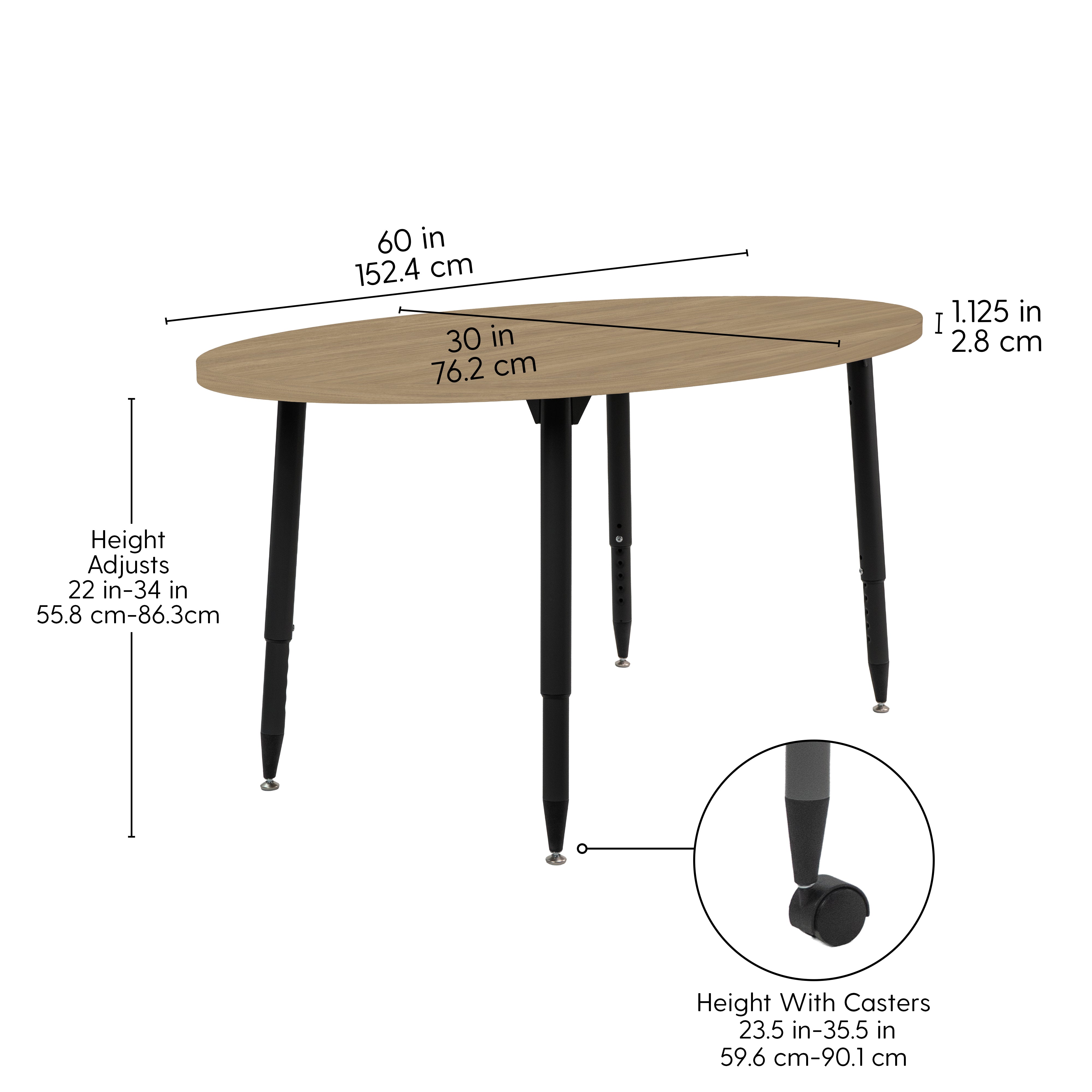 Adapte 30" x 60" Oval Woodgrain Activity Table with Adjustable Tapered Legs - Pasadena Oak/Black