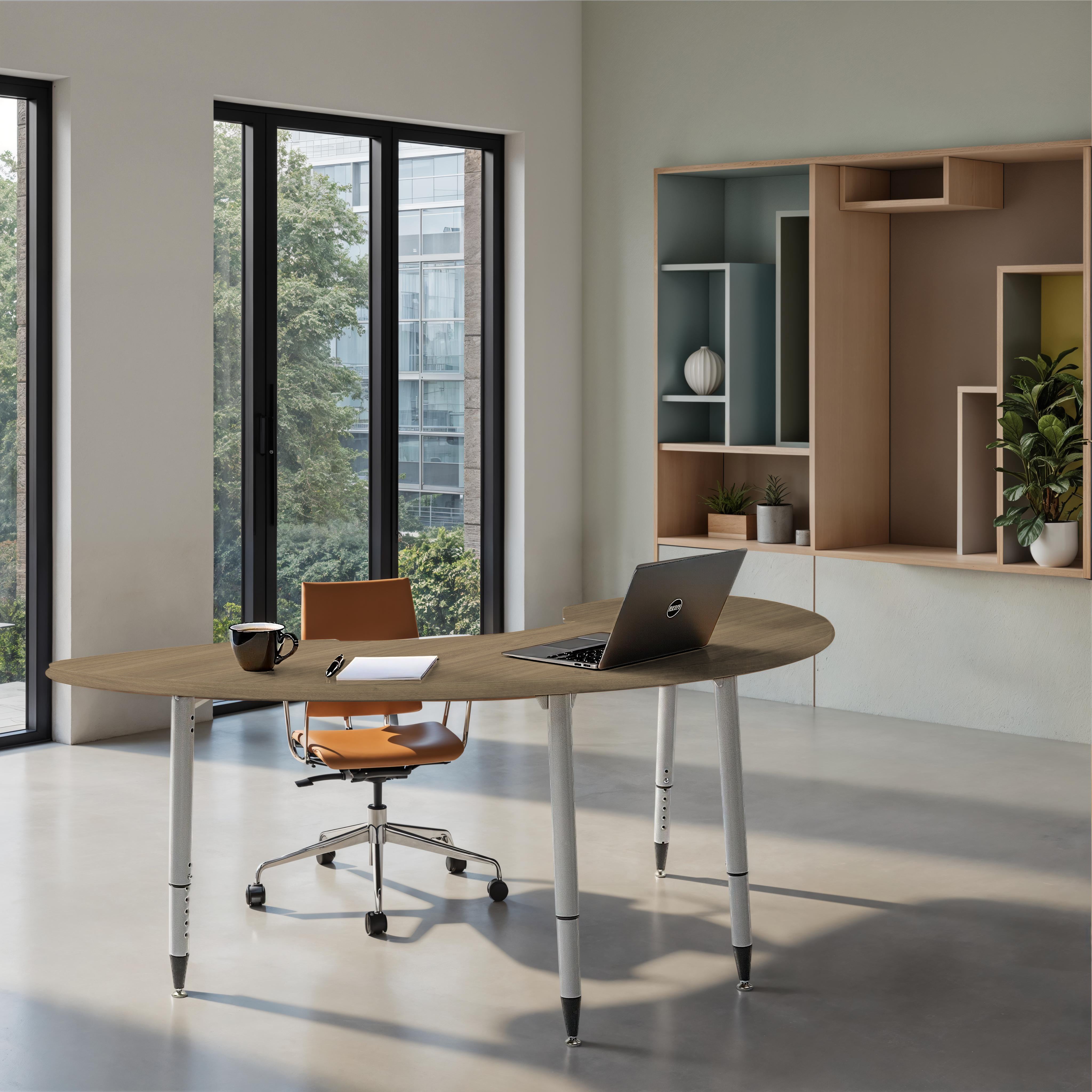 Adapte 36" x 72" Half Moon Woodgrain Activity Table with Adjustable Tapered Legs - Pasadena Oak/Silver