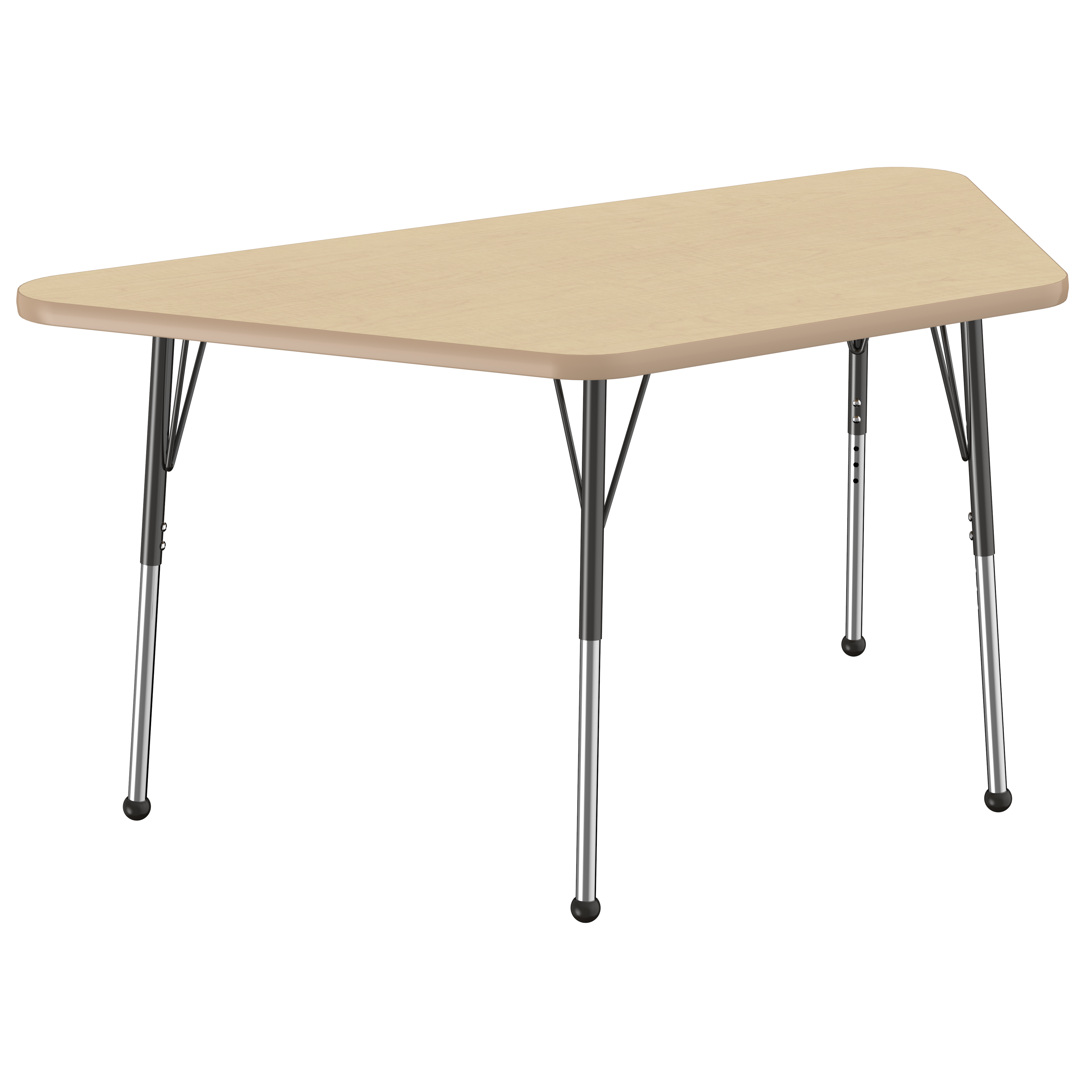 30" x 60" Trapezoid T-Molding Activity Table with Adjustable Standard Ball Glide Legs - Maple/Maple/Black