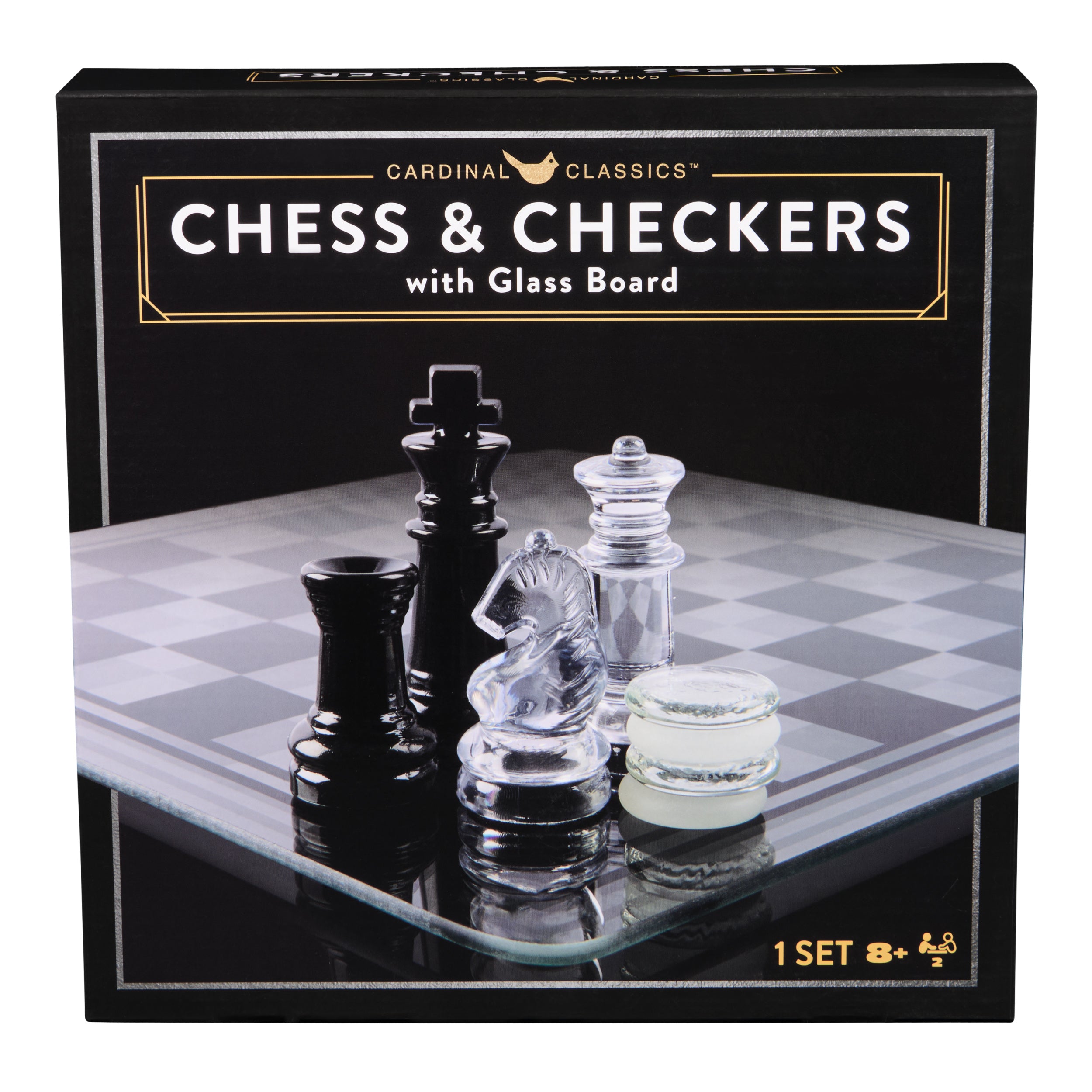 Spin Master Games, Cardinal Classics, Black and Clear Chess & Checkers Set with Glass Gameboard, for Adults and Kids Ages 8 and up