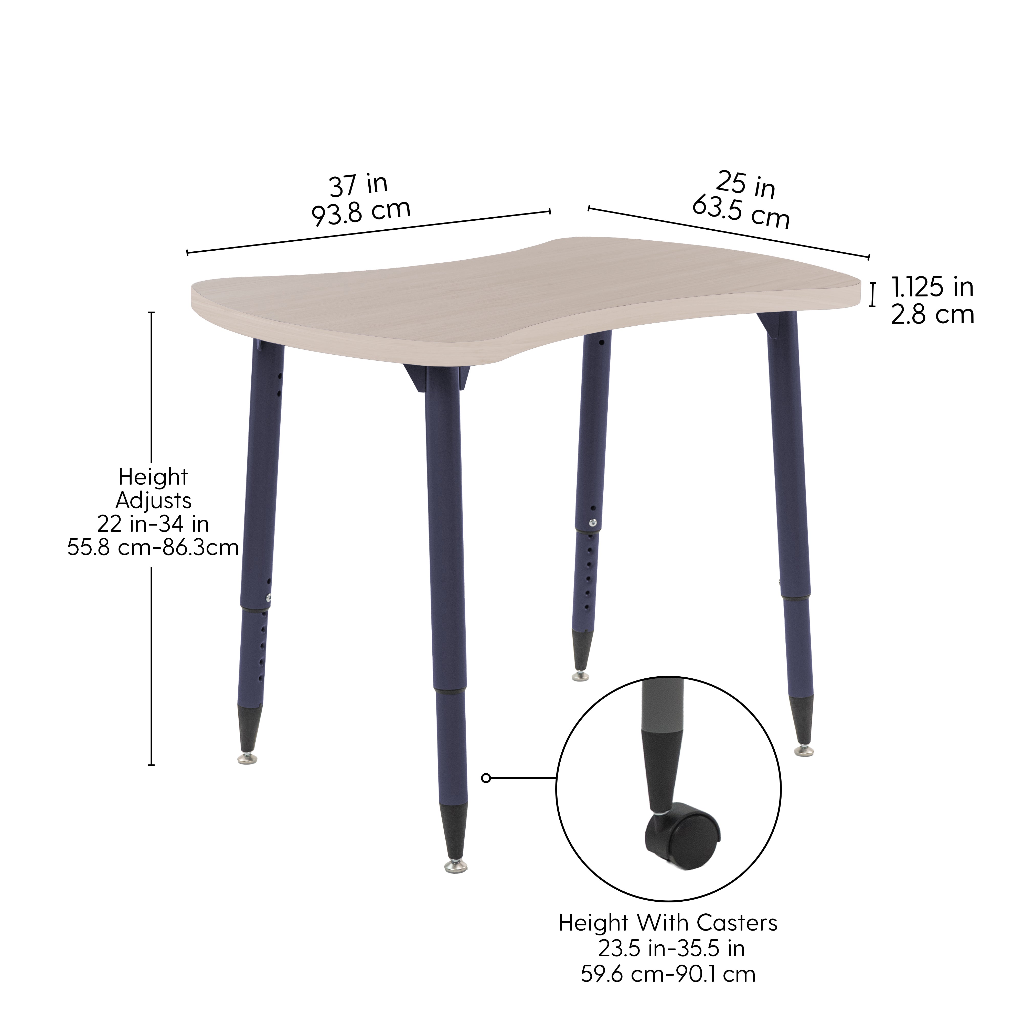 Adapte 25" x 37" Bowtie Thermofused Activity Table with Adjustable Tapered Legs - Asian Sand/Navy