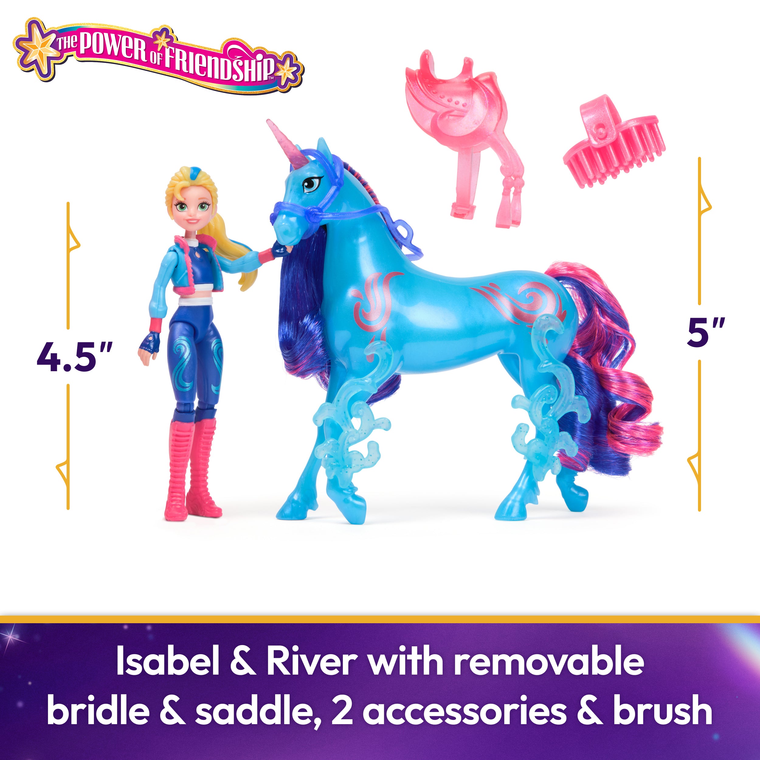 Unicorn Academy, Isabel & River Power of Friendship Set with Translucent Saddle & 2 Power Accessories, Dolls & Unicorn Toys for Girls Ages 4 and up