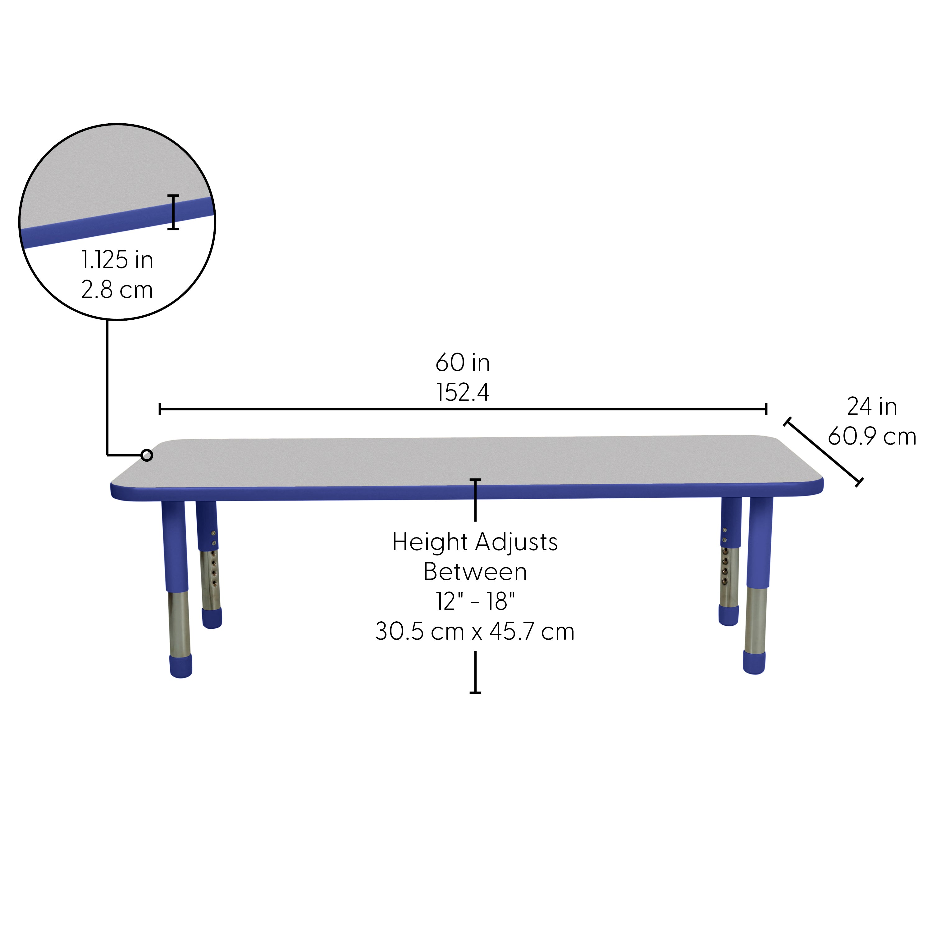 24" x 60" Rectangle T-Molding Activity Table with Adjustable Tiny Tot Legs - Gray/Blue