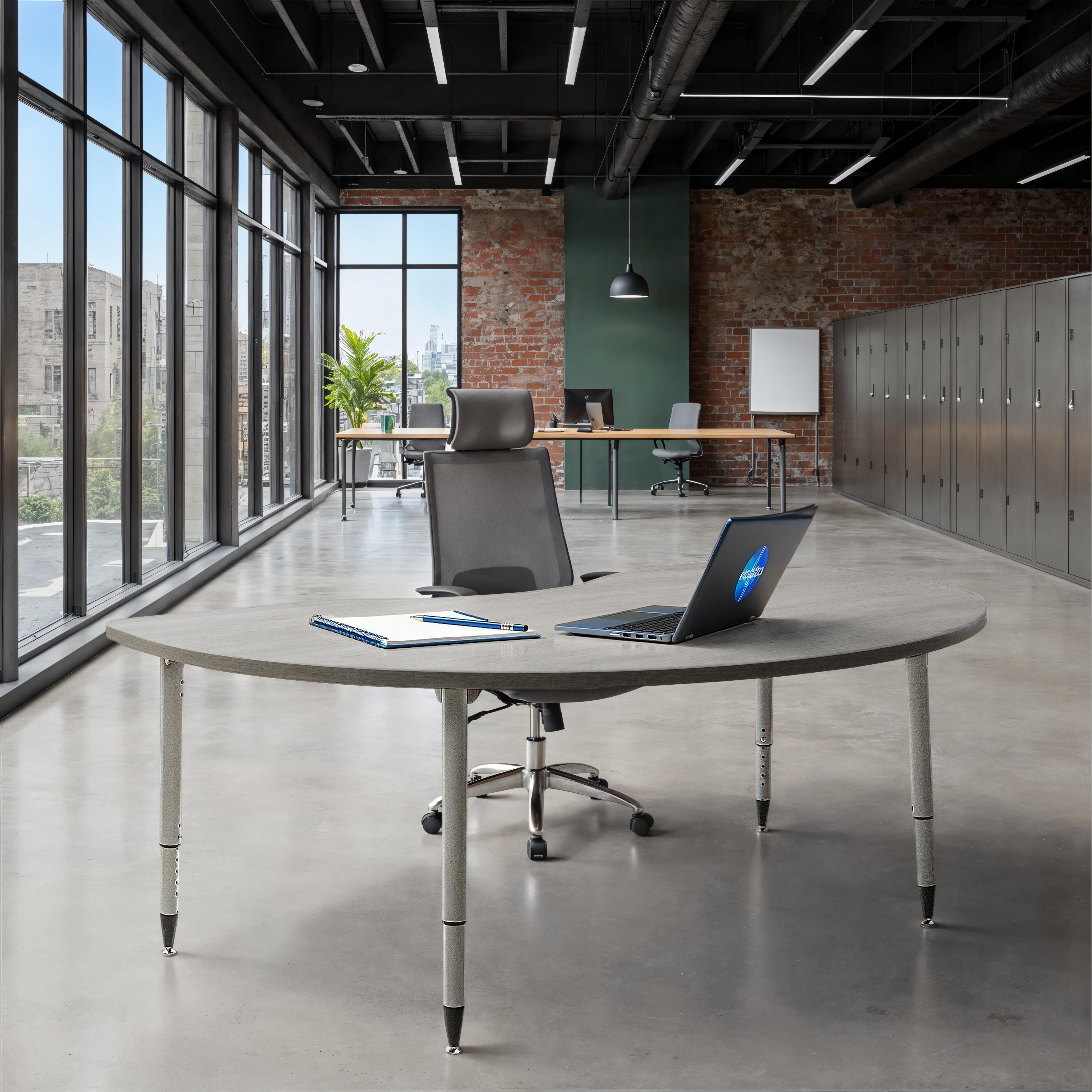 Adapte 48" x 72" Kidney Woodgrain Activity Table with Adjustable Tapered Legs - Light Gray Wood/Silver