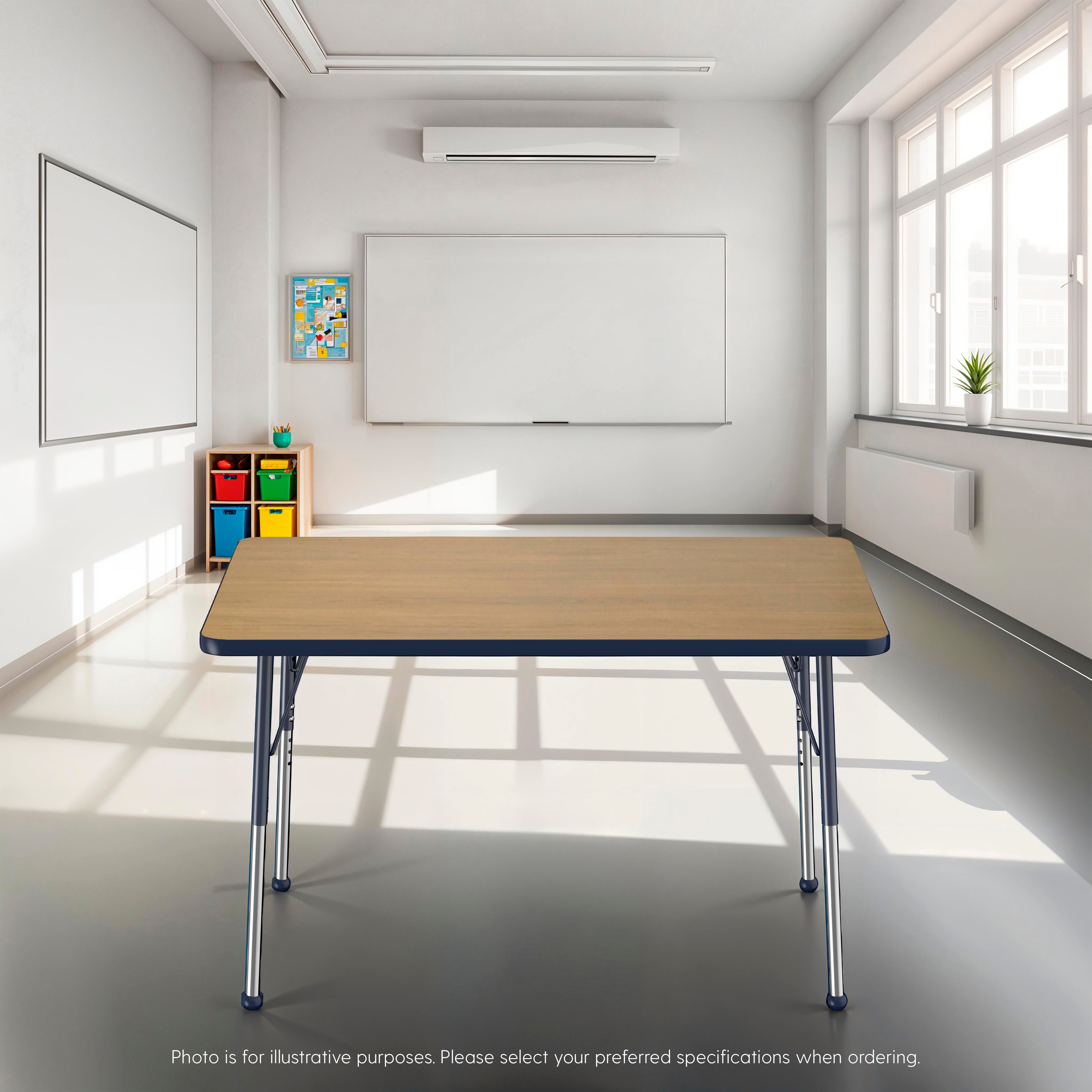 30" x 48" Rectangle T-Molding Activity Table with Adjustable Standard Ball Glide Legs - Pasadena Oak/Navy