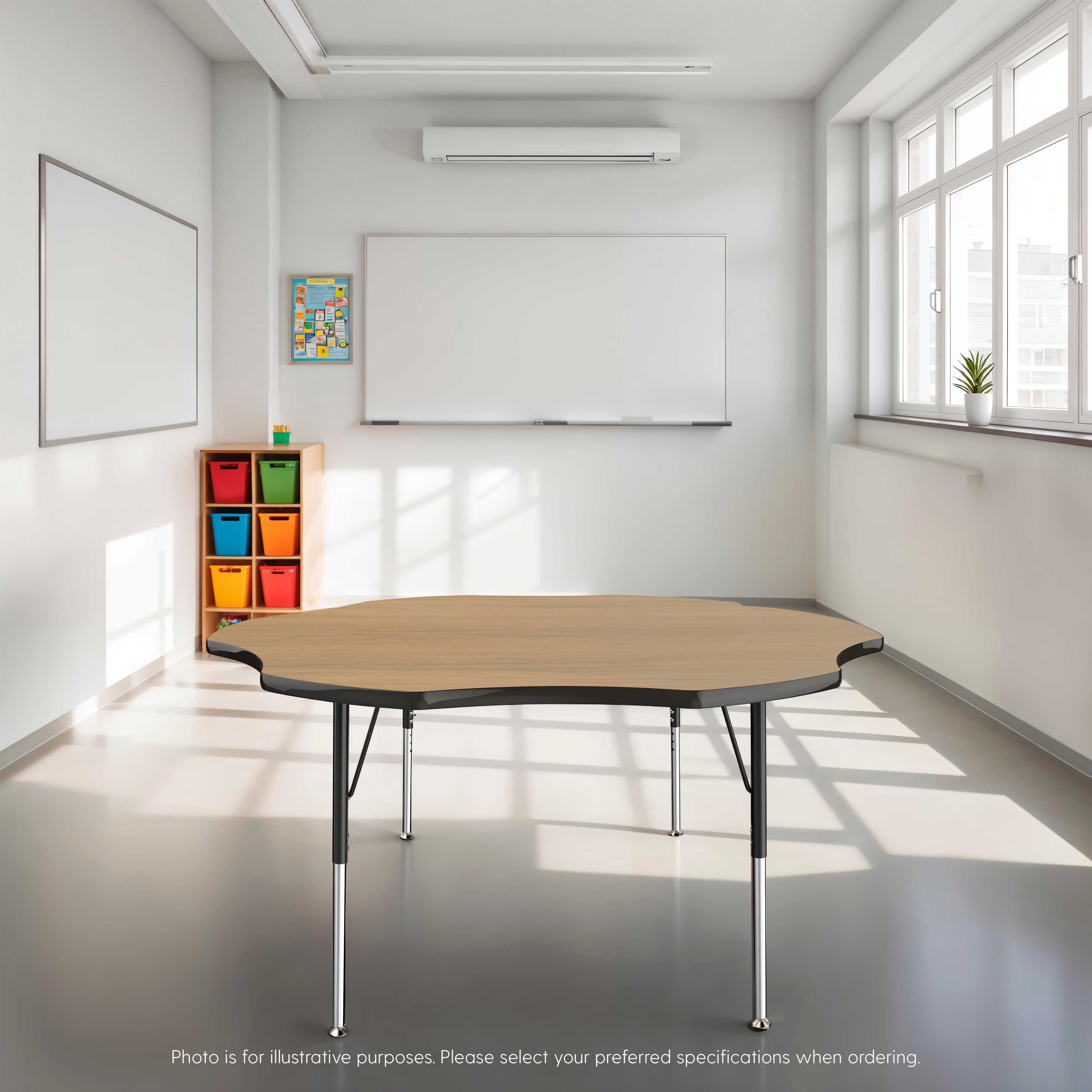 60" x 60" Flower T-Molding Activity Table with Adjustable Standard Ball Glide Legs - Pasadena Oak/Navy