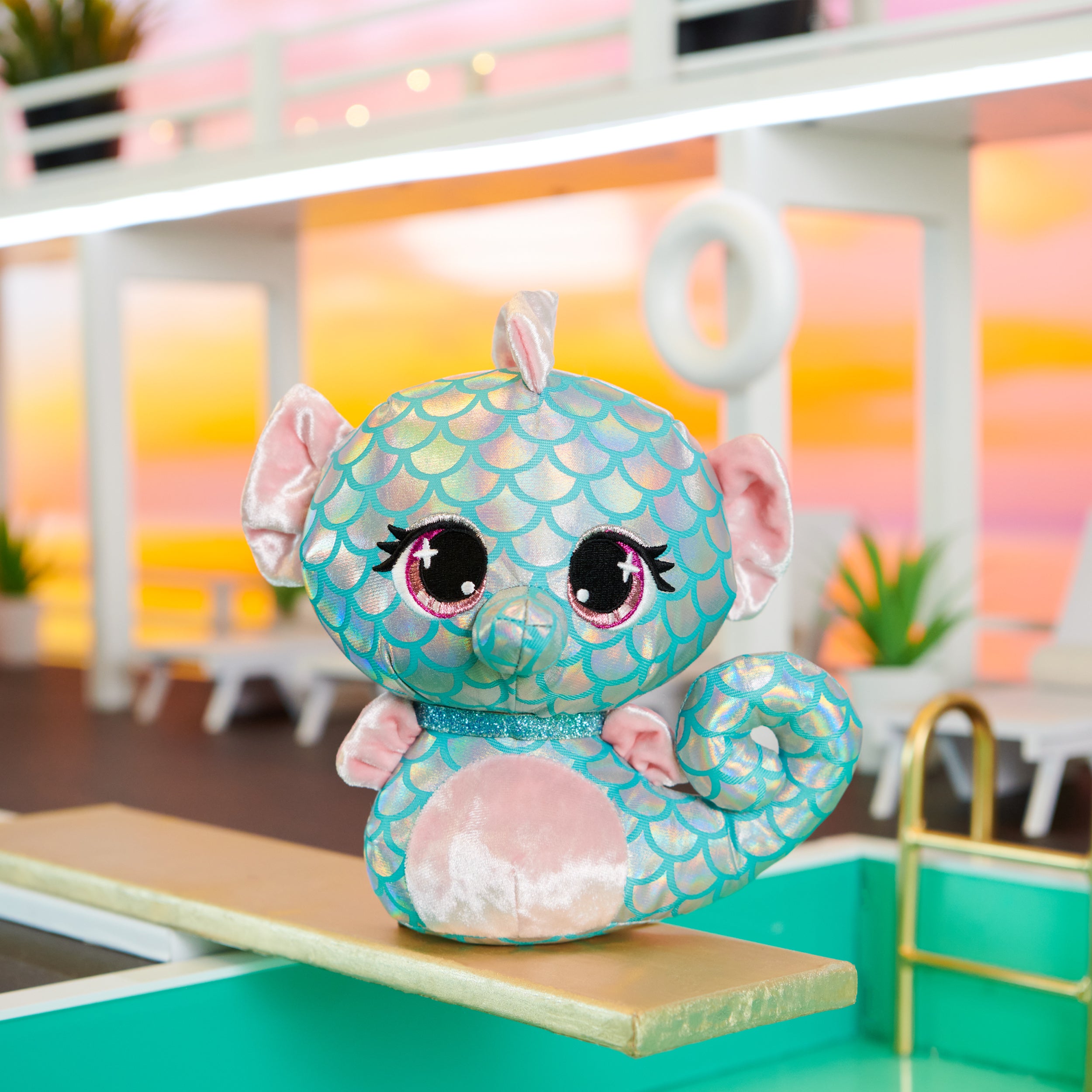 P.Lushes Designer Fashion Pets Mel Dives Premium Seahorse Stuffed Animal, Pink and Teal, 6”