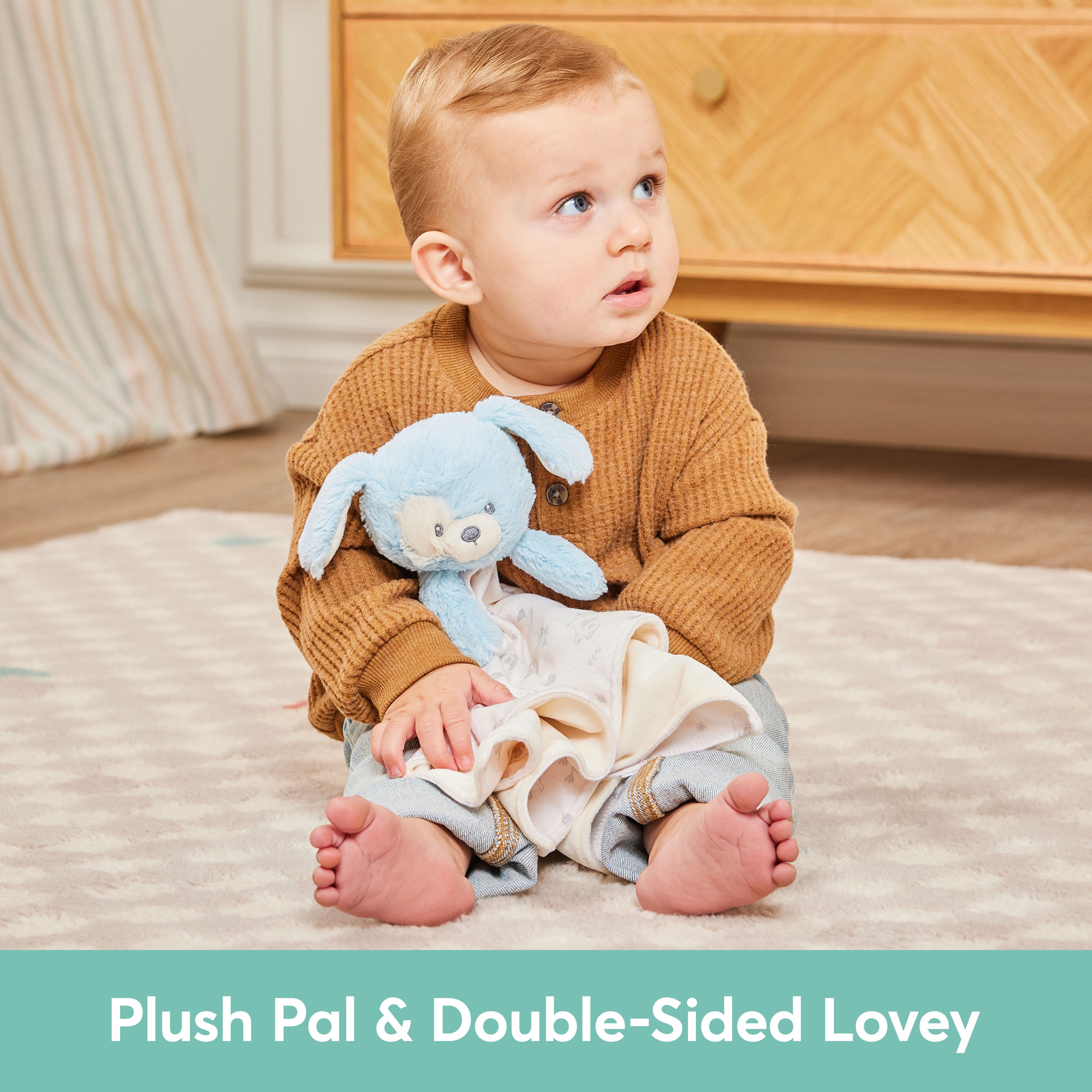 GUND Baby Sustainably Soft Puppy Lovey, Stuffed Animal Plush Blanket Made from 100% Recycled Materials, for Babies and Newborns, Blue/Cream, 10”