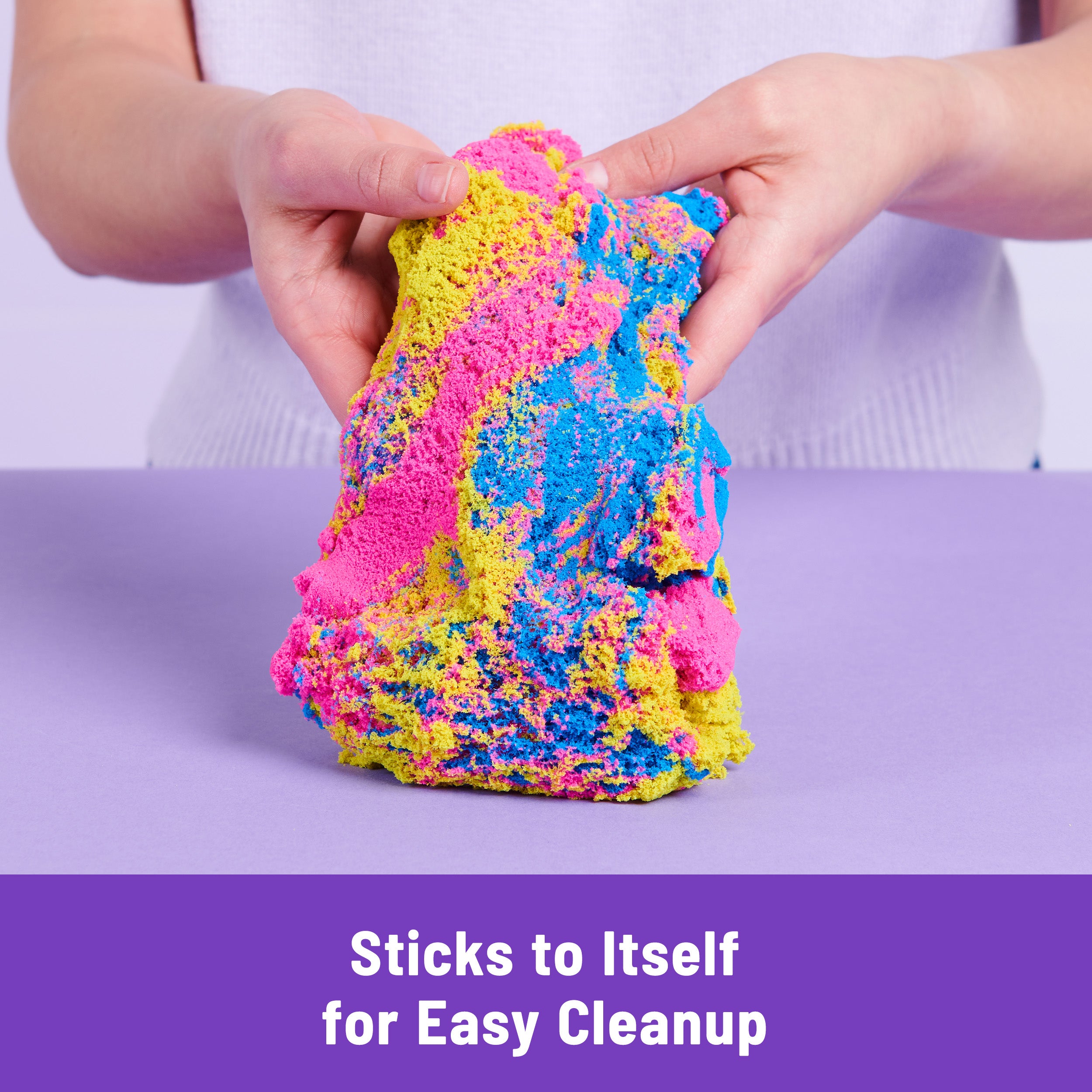 Kinetic Sand, Squish N’ Create Playset with 13.5oz Blue, Yellow & Pink Play Sand, 5 Tools, Sensory Toys for Kids Ages 3 and up