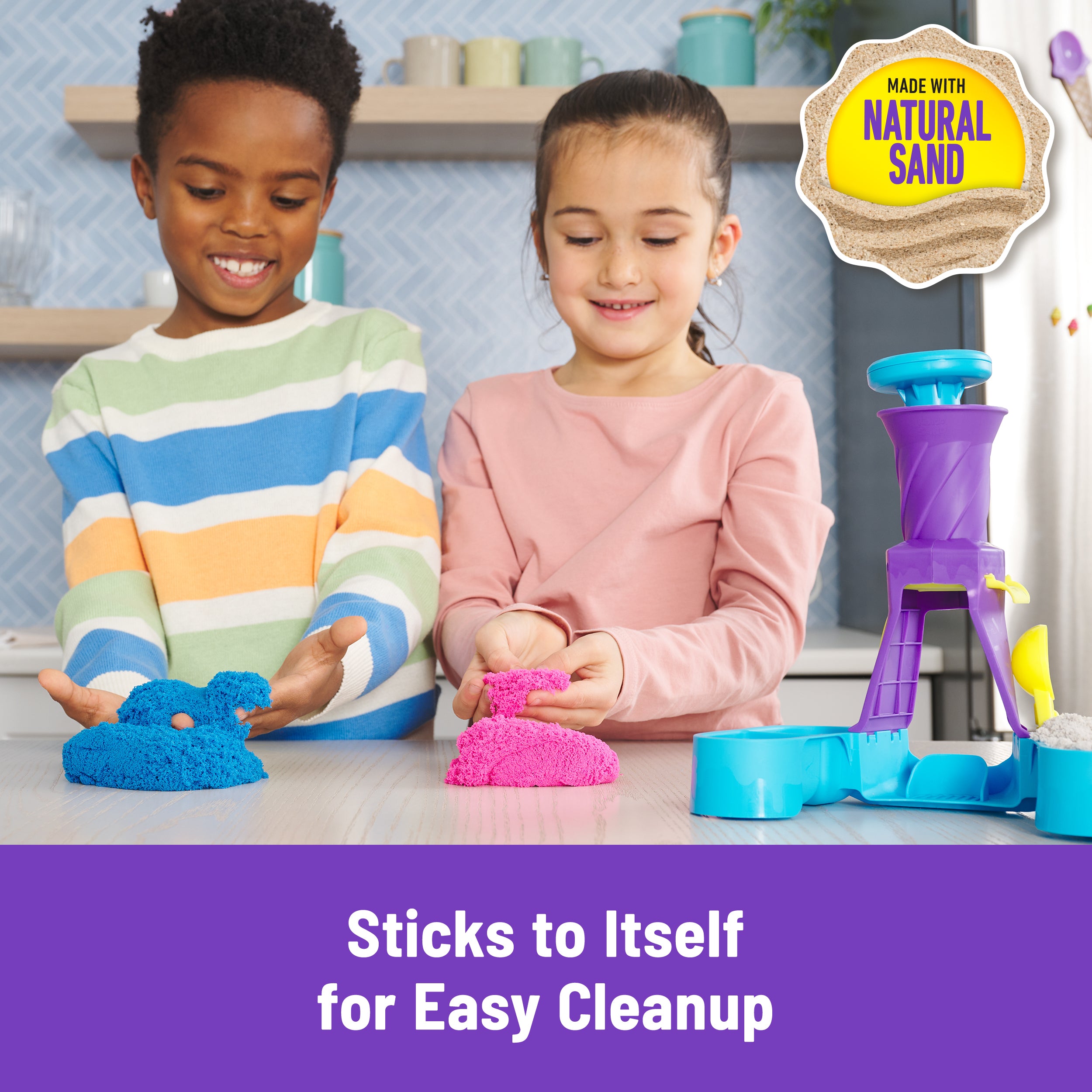 Kinetic Sand, Soft Serve Station with 14oz Play Sand Blue, Pink & White, 2 Ice Cream Cones & 2 Tools, Sensory Toys for Kids Ages 5 and up