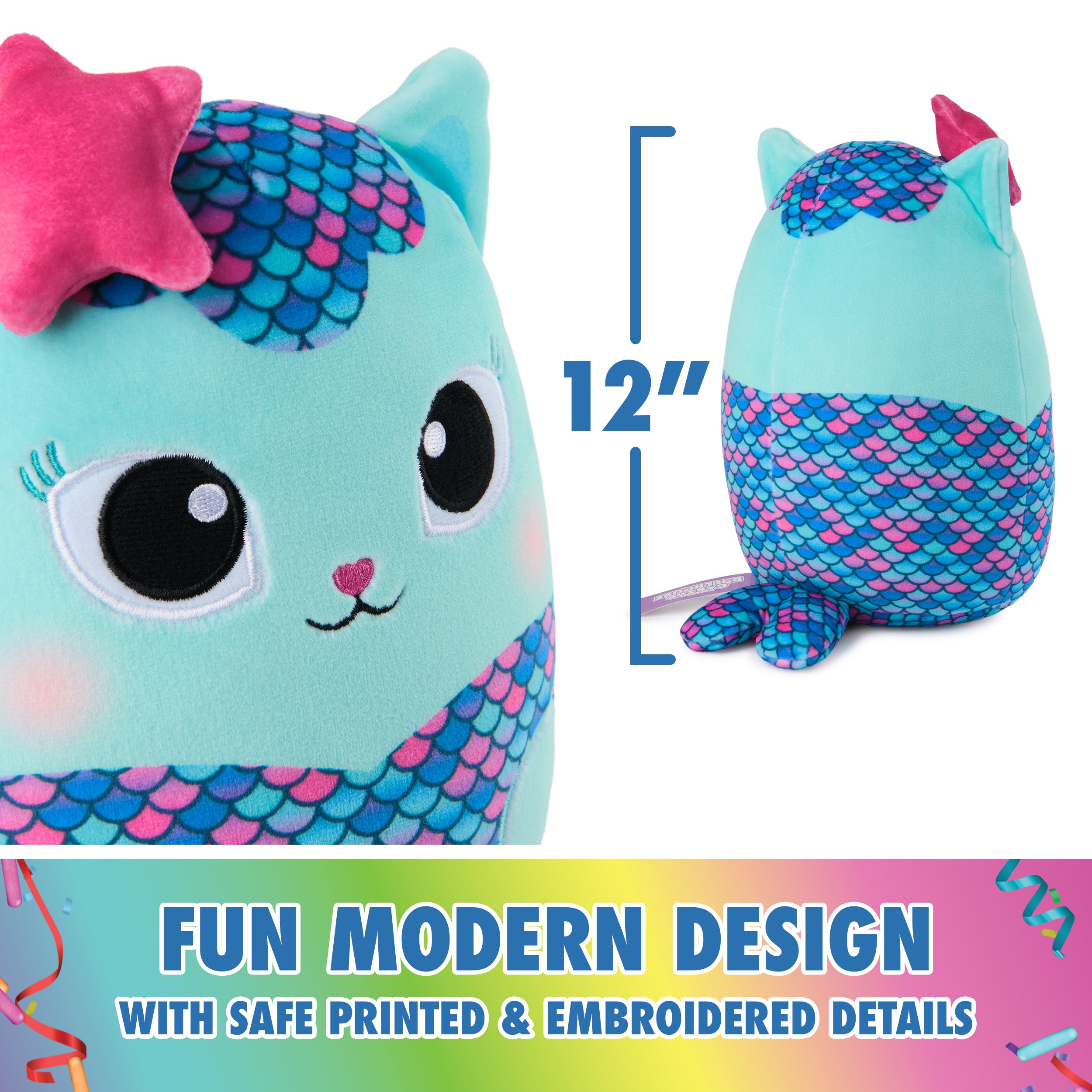 Gabby’s Dollhouse Official MerCat Squishy Plush Toy, Cat Stuffed Animal, Squishy Toys for Ages 1 & Up, Blue, 12”
