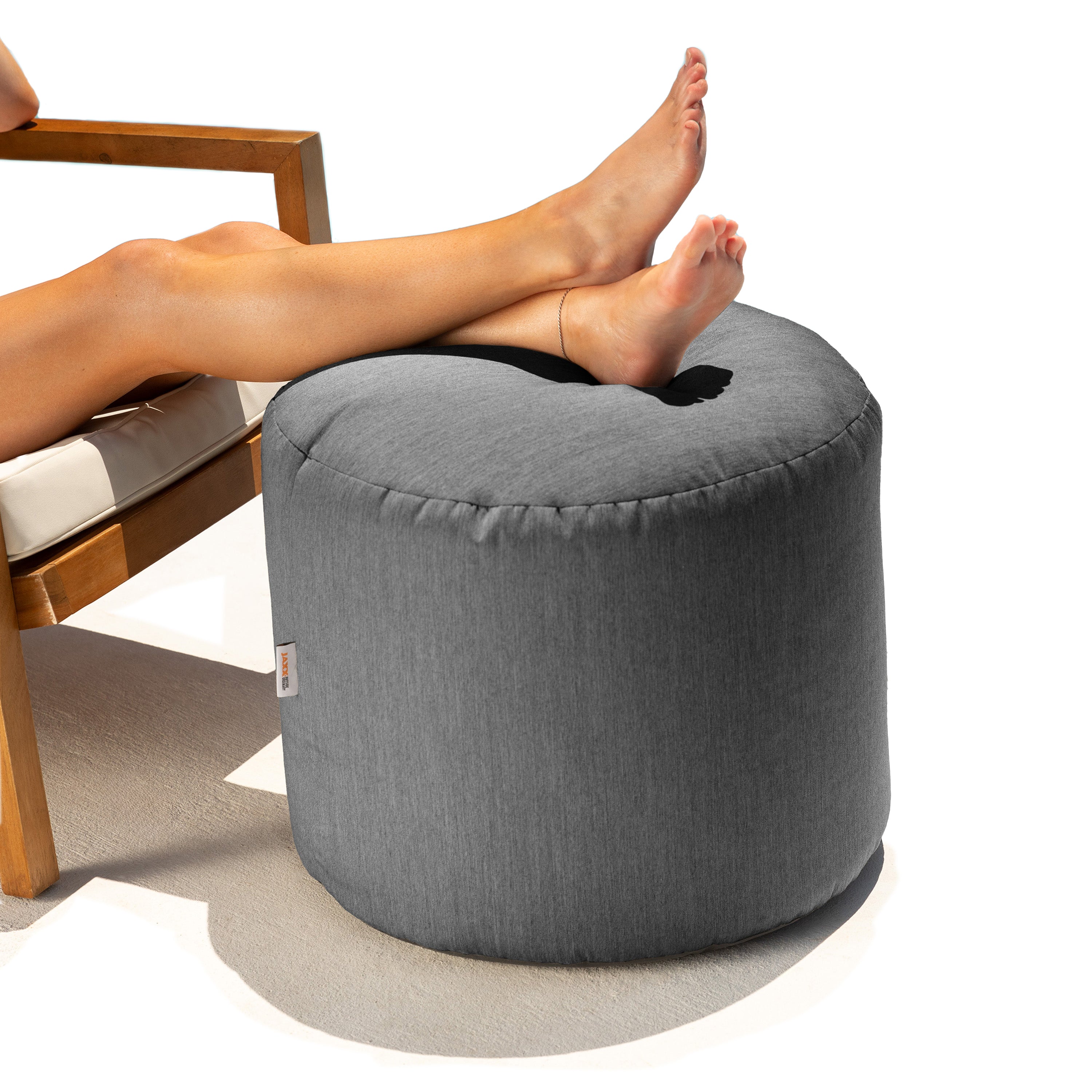 Jaxx Spring Indoor / Outdoor Bean Bag Pouf Ottoman, Charcoal Sunbrella