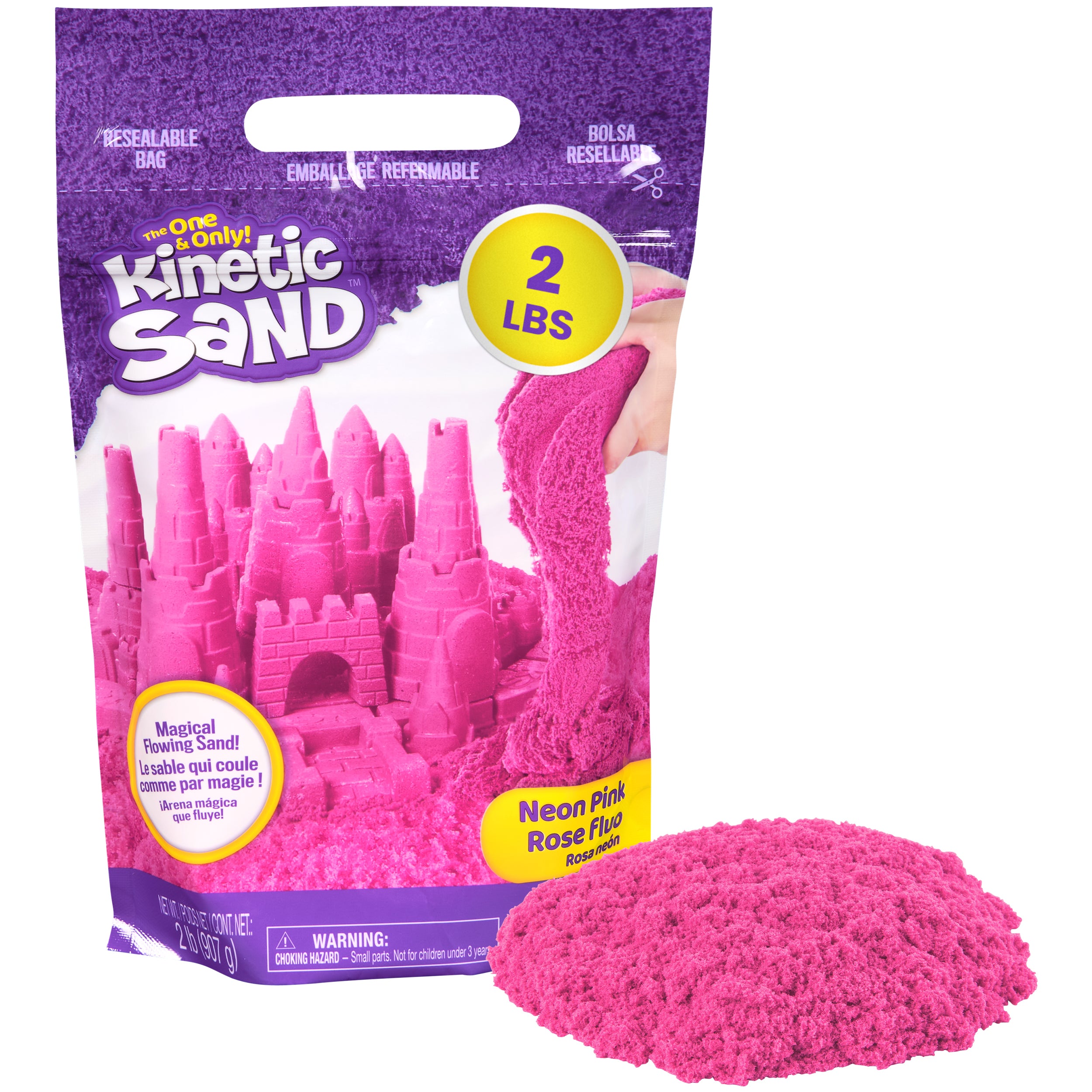 Kinetic Sand, 2lbs Pink Play Sand, Moldable Sensory Toys for Kids, Resealable Bag Packaging May Vary, for Ages 3 and up