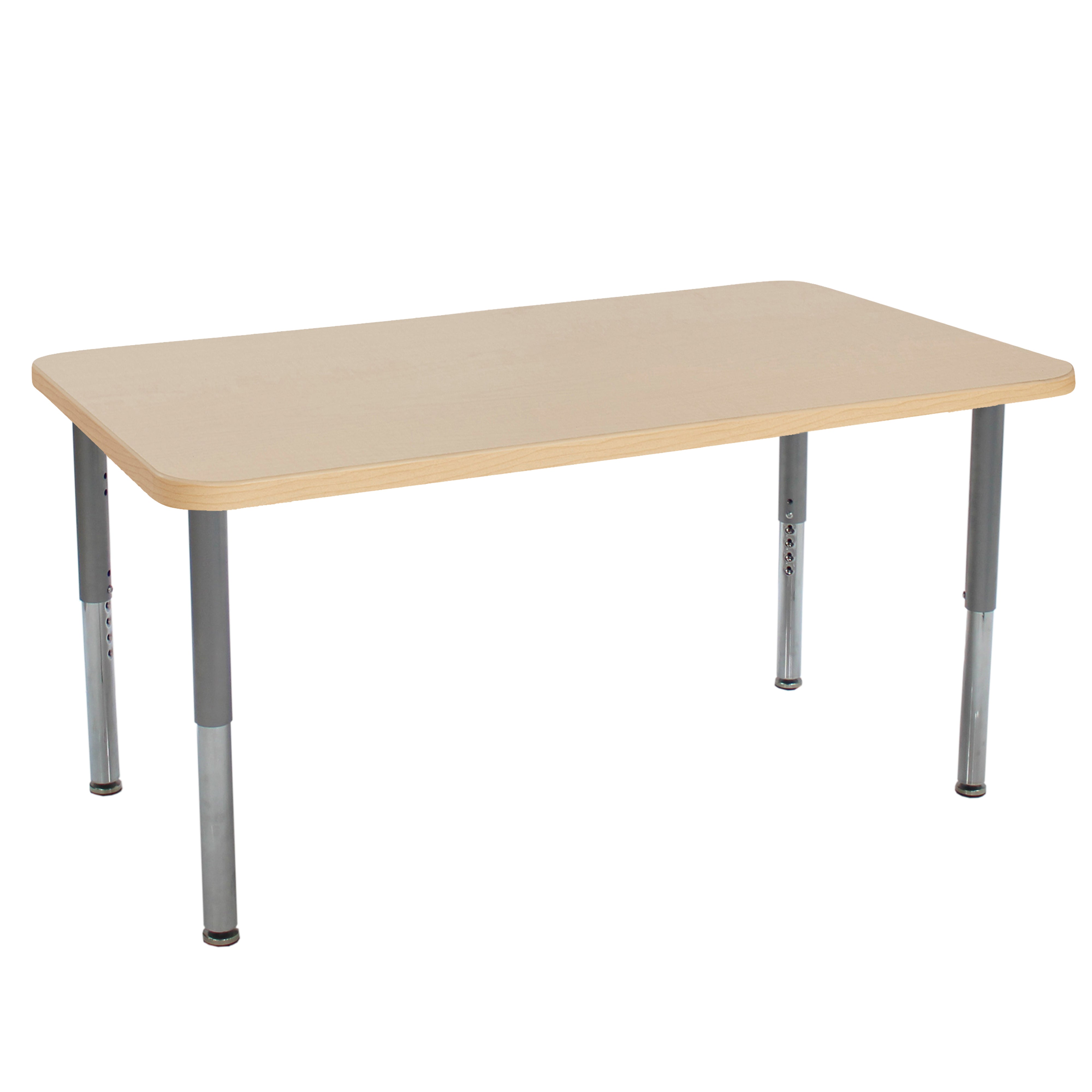 36" x 60" Rectangle La Madera Activity Table with Adjustable Super Legs - Maple Grain/Silver