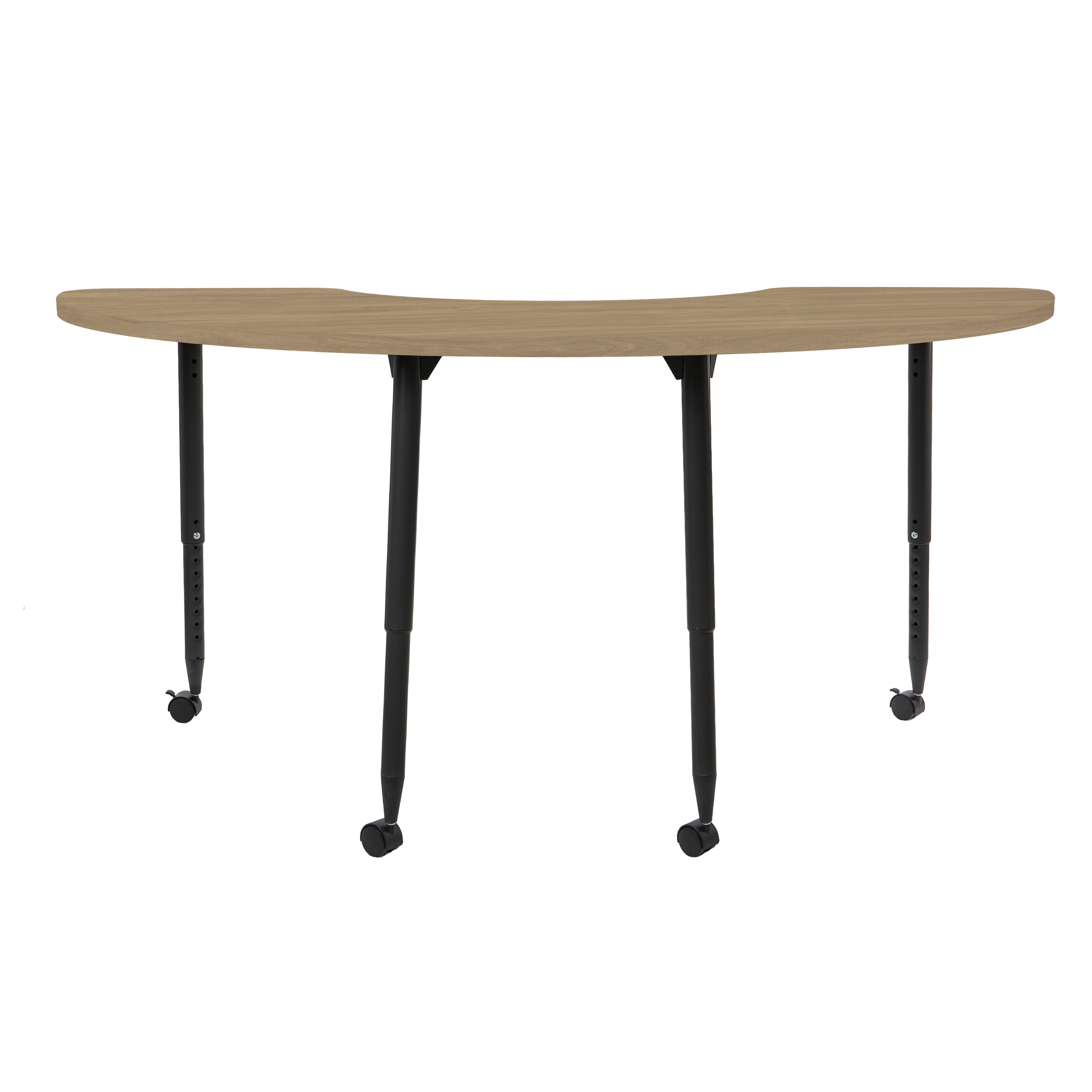 Adapte 36" x 72" Half Moon Woodgrain Activity Table with Adjustable Tapered Legs - Pasadena Oak/Black