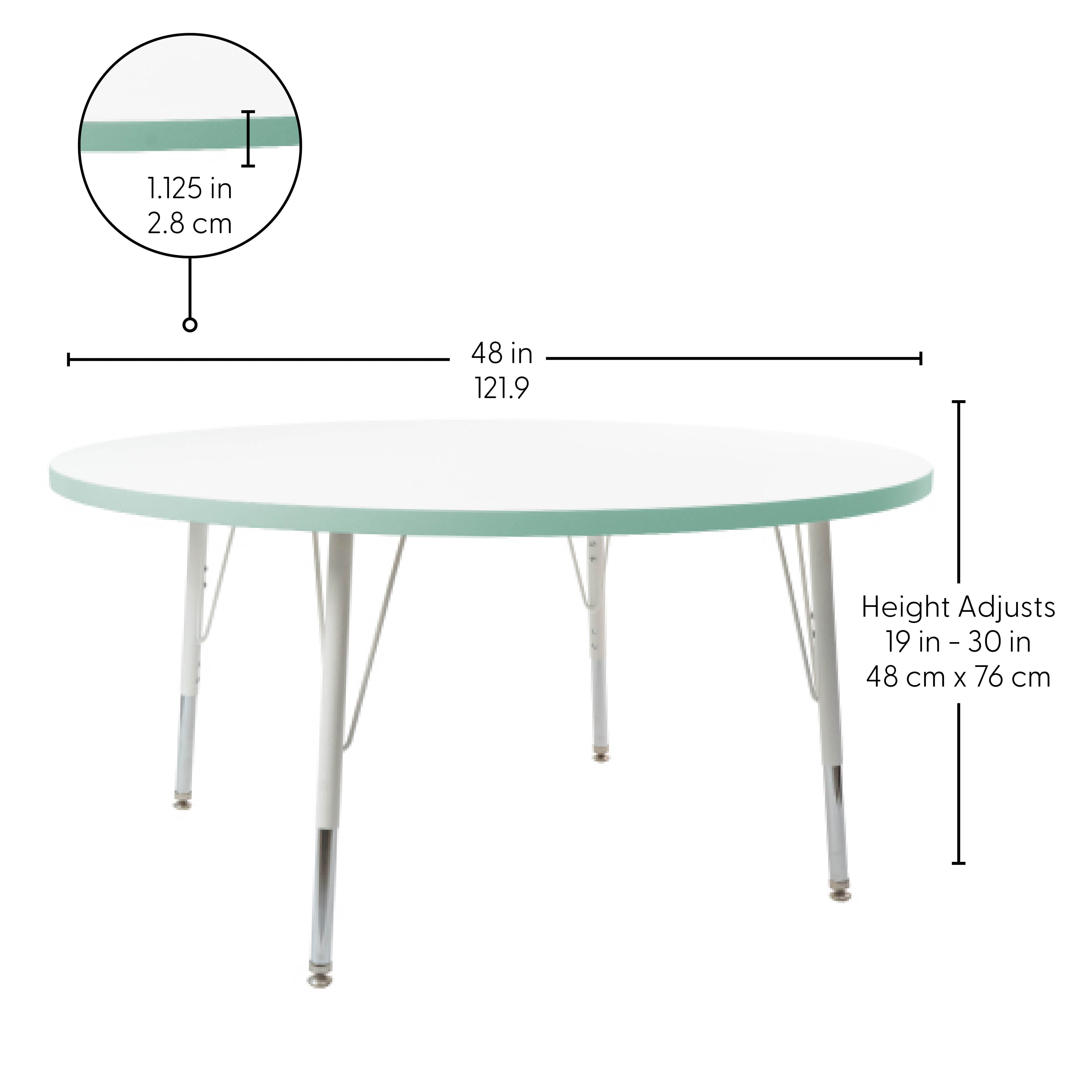 48" Round Thermofused Activity Table with Adjustable Standard Swivel Glide Legs - White/Seafoam/White