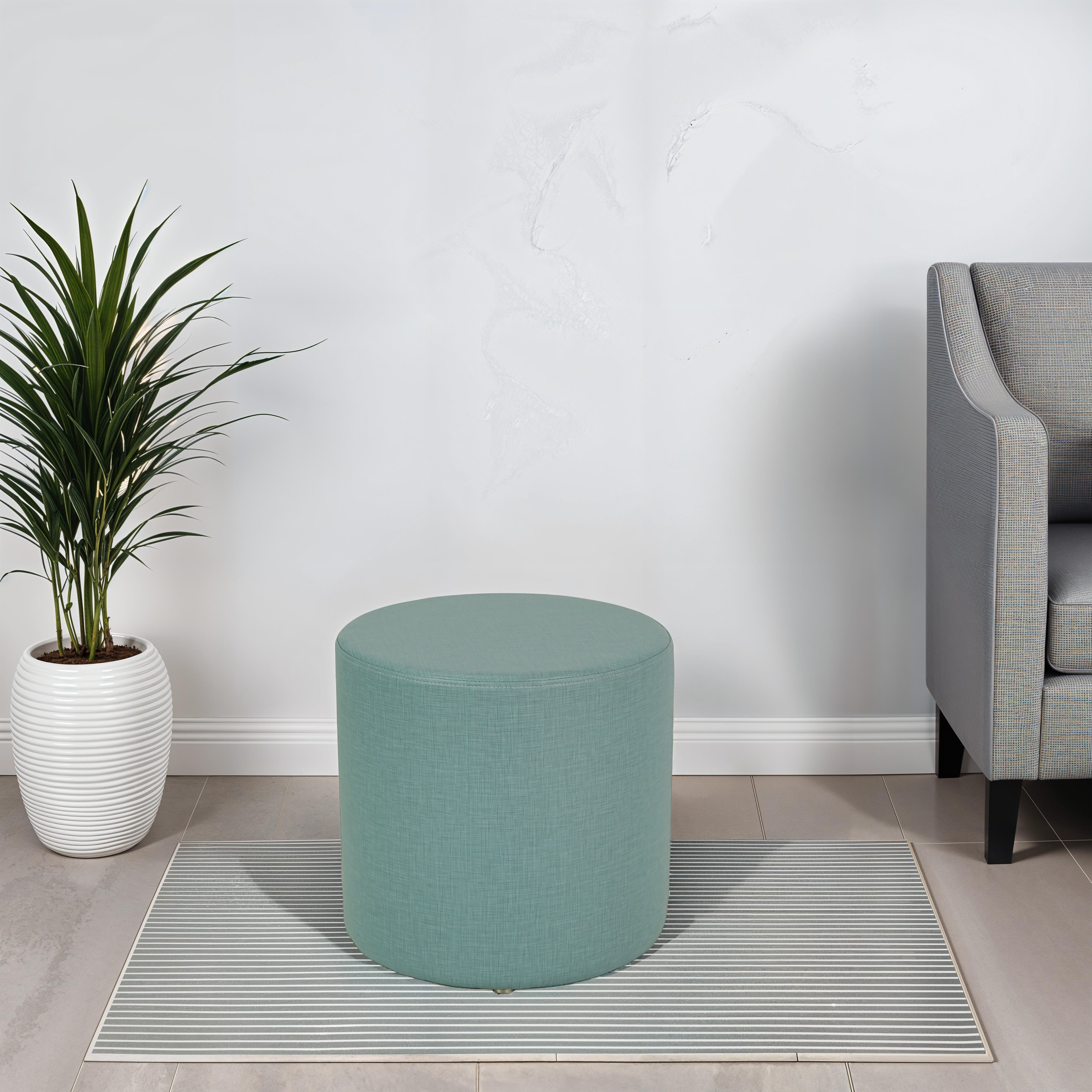 Pro Series Upholstered Round Ottoman 18" Height - Sky Blue Crosshatch