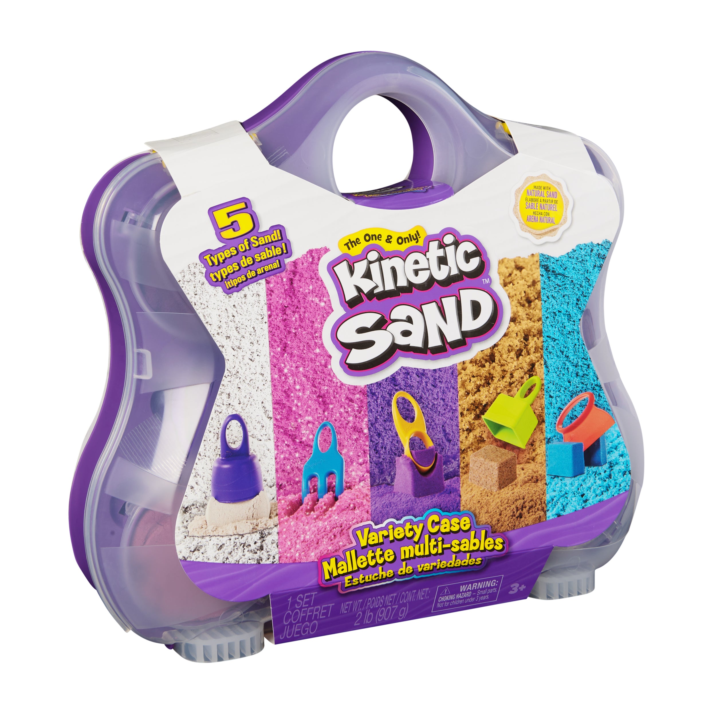 Kinetic Sand, Variety Case with 2lbs Play Sand Beach, Neon & Shimmer & 5 Tools, Reusable Storage, Sensory Toys for Kids Ages 3 and up