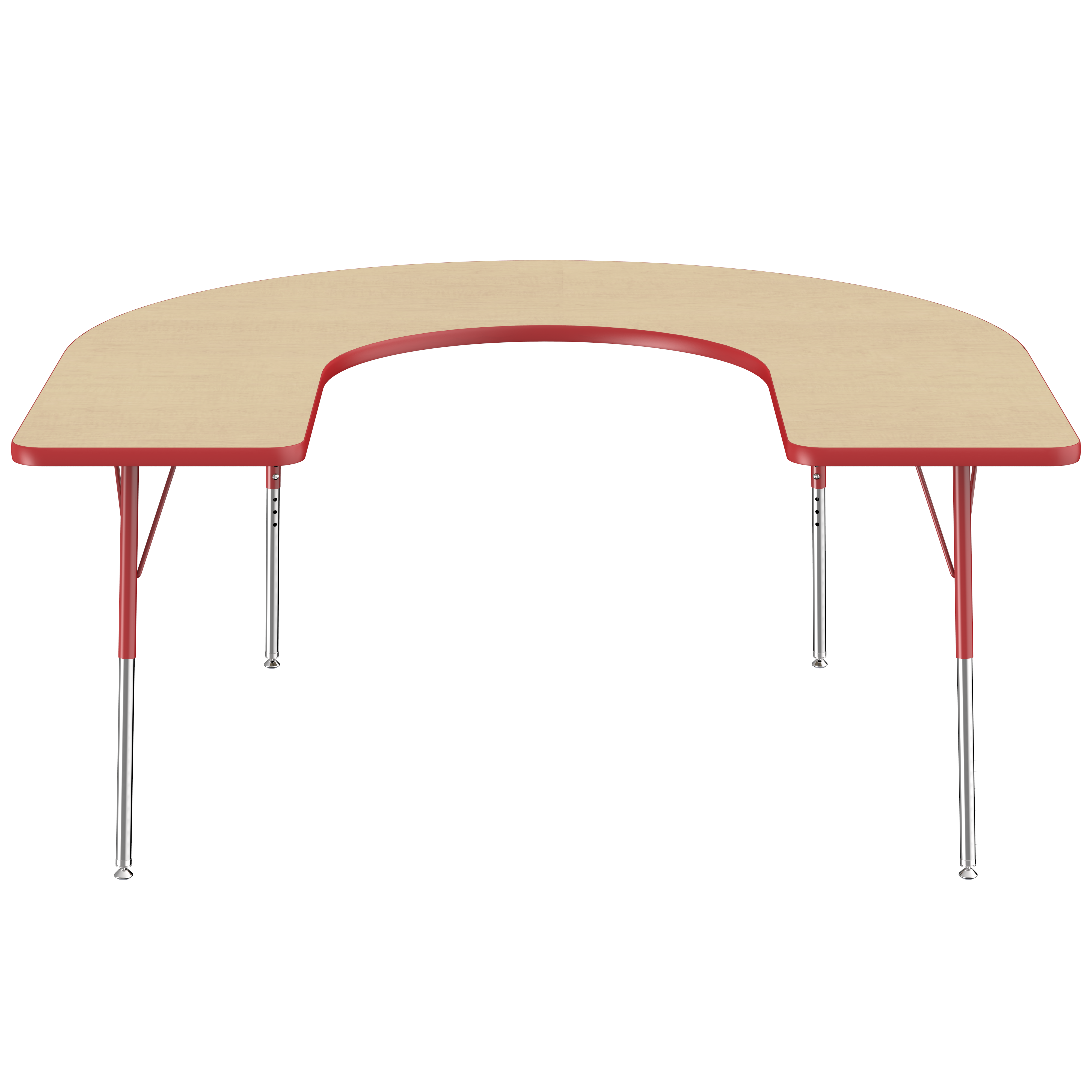 60" x 66" Horseshoe T-Molding Activity Table with Adjustable Standard Swivel Glide Legs - Maple/Red
