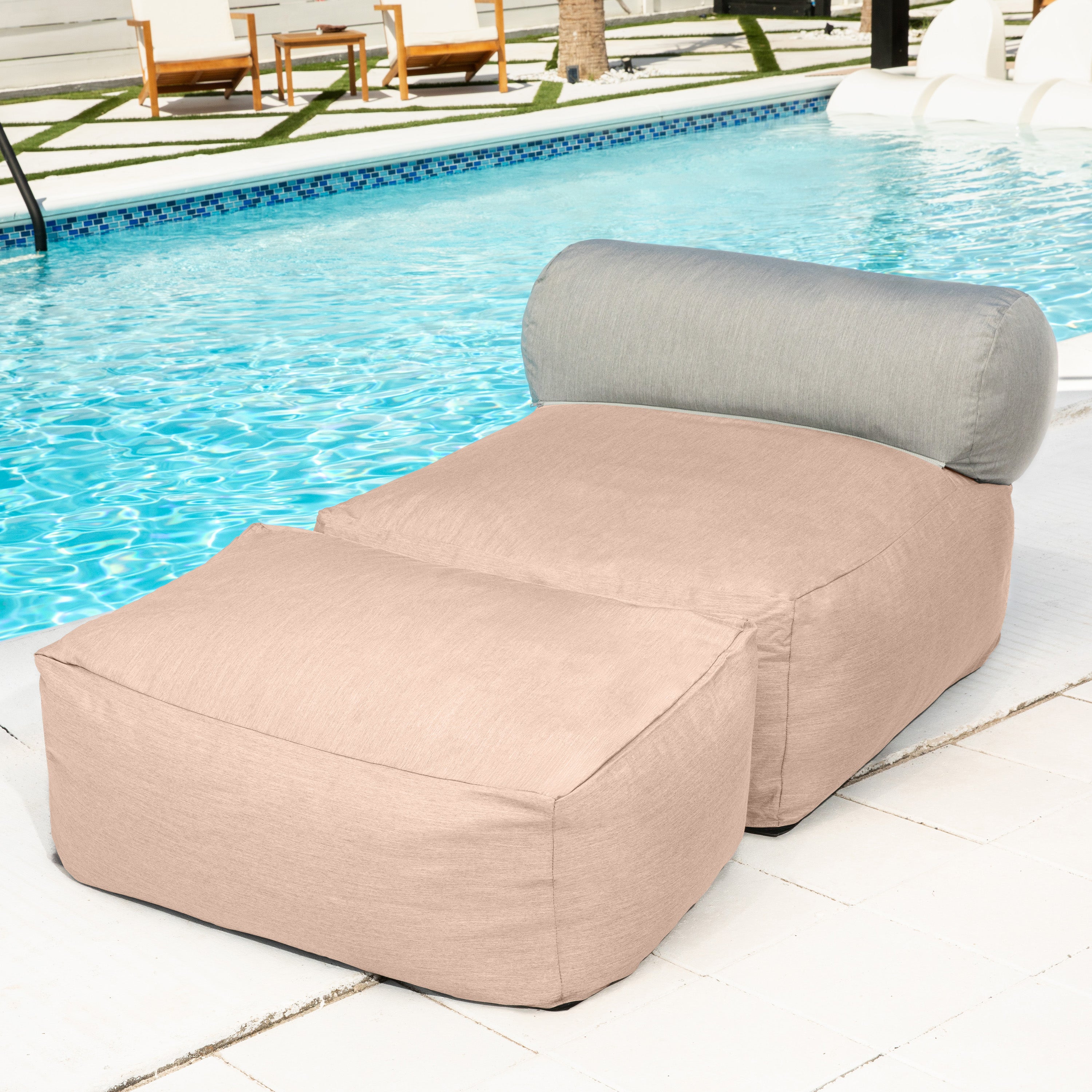 Jaxx Tybee Large Outdoor Lounge w/ Bolster and Ottoman - Sunbrella Petal
