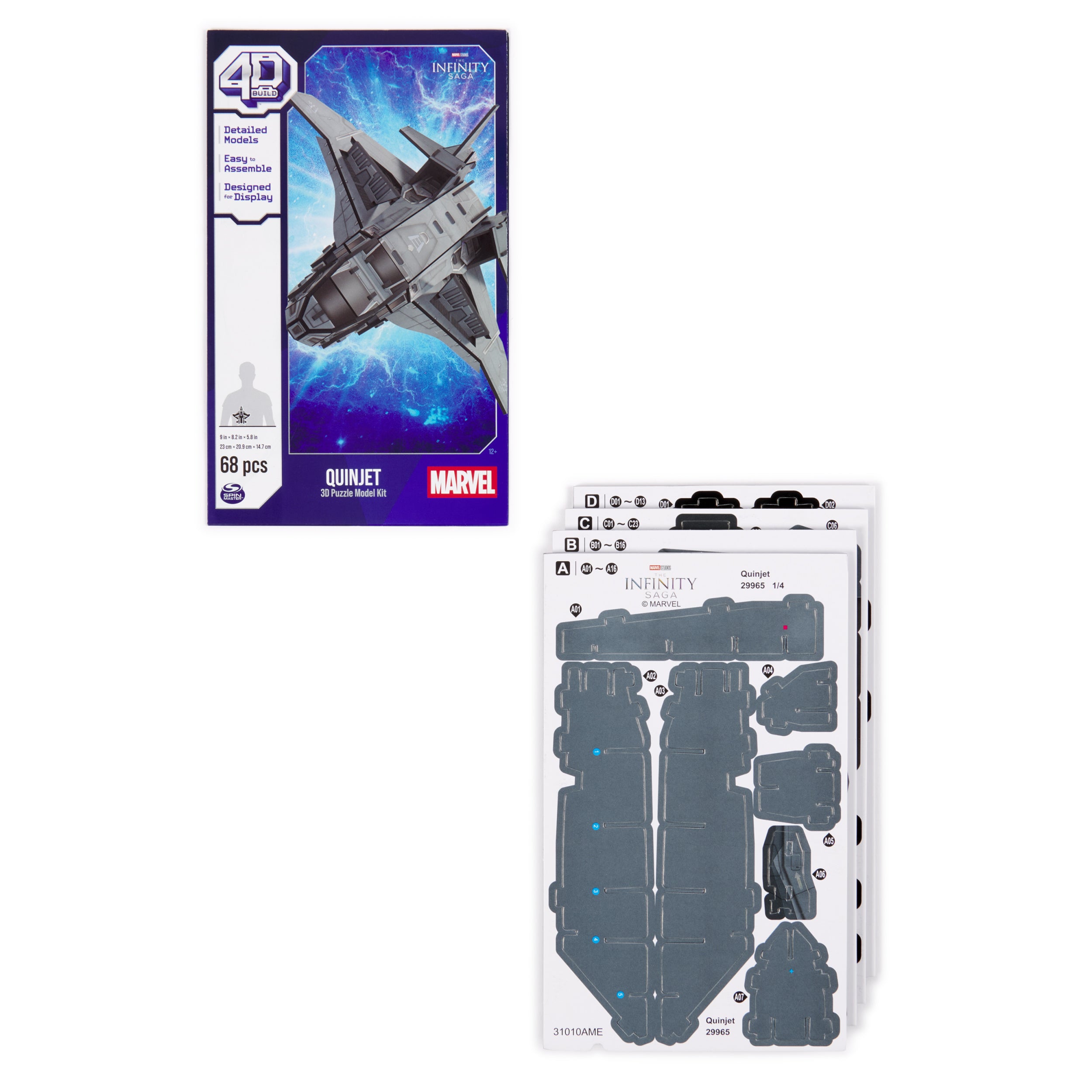 4D Build, Marvel Quinjet 3D Puzzle Model Kit with Stand 68 Pcs | Marvel Toys Desk Decor | Building Toys | 3D Puzzles for Adults & Teens 12+