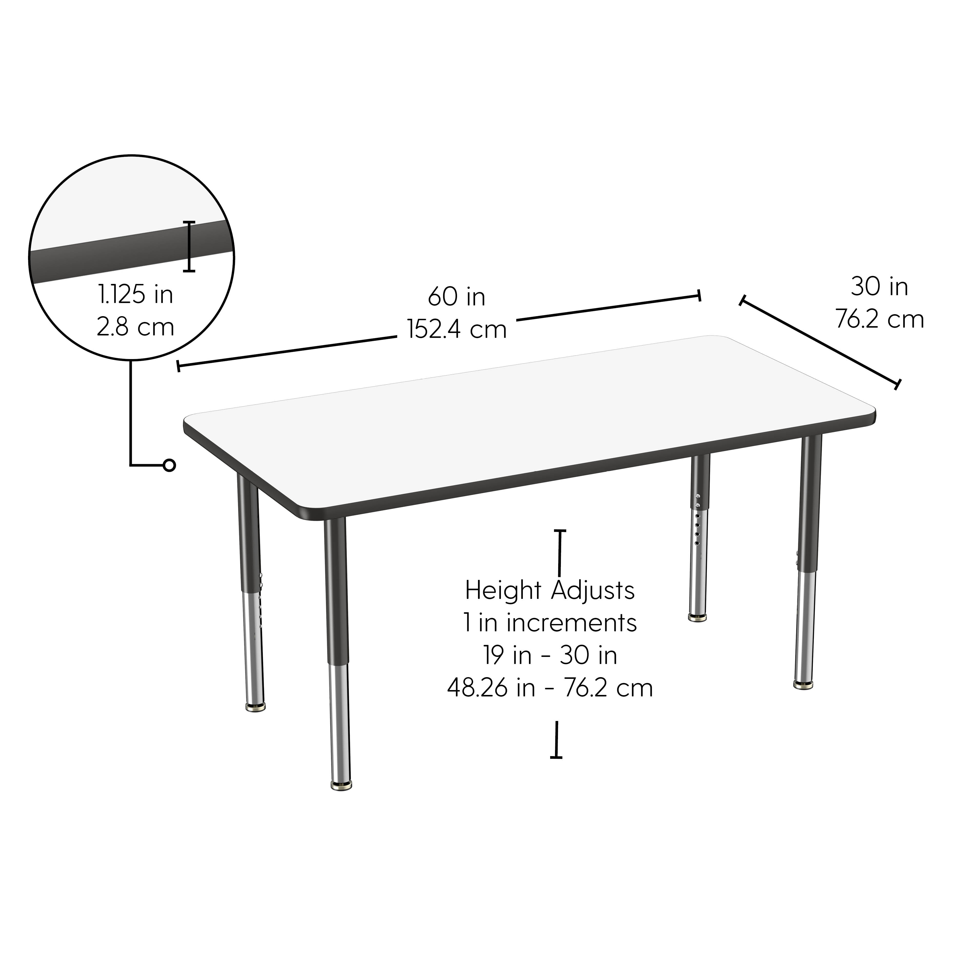 30" x 60" Rectangle Dry-Erase Activity Table with Adjustable Super Legs - Whiteboard/Black