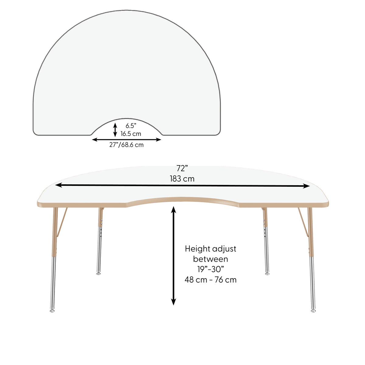48" x 72" Kidney Dry-Erase Activity Table with Adjustable Standard Swivel Glide Legs - Whiteboard/Sand